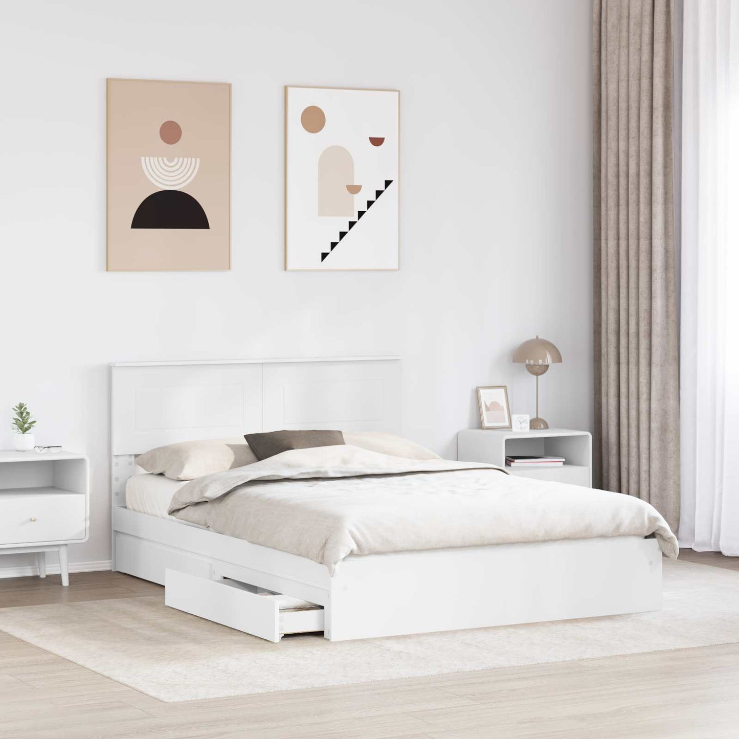 Opslag bed met hoofdeinde Wit 140 x 190 cm Bewerkt hout is nu te koop bij PeponiXL, paradijselijk wonen!