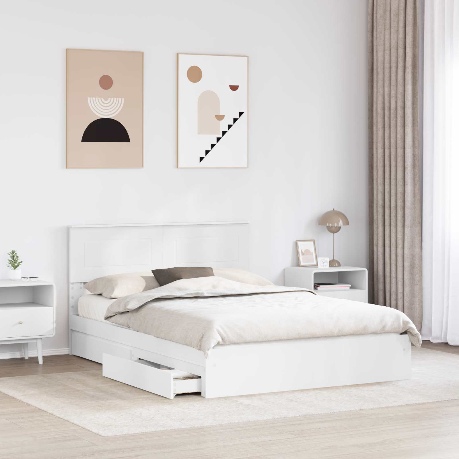 Opslag bed met hoofdeinde Wit 140 x 190 cm Bewerkt hout is nu te koop bij PeponiXL, paradijselijk wonen!