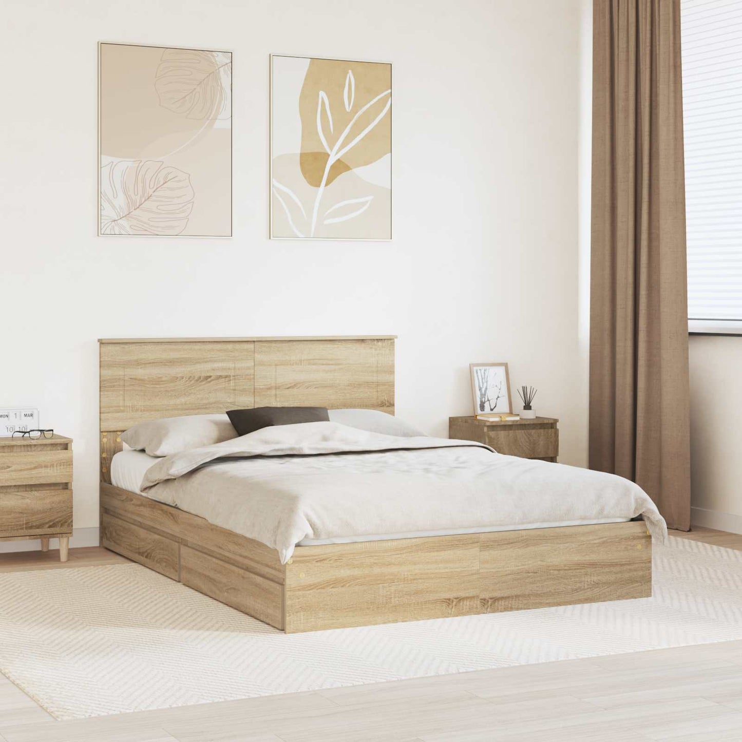 Opslag bed met lade Sonoma Eiken 140 x 190 cm Bewerkt hout is nu te koop bij PeponiXL, paradijselijk wonen!