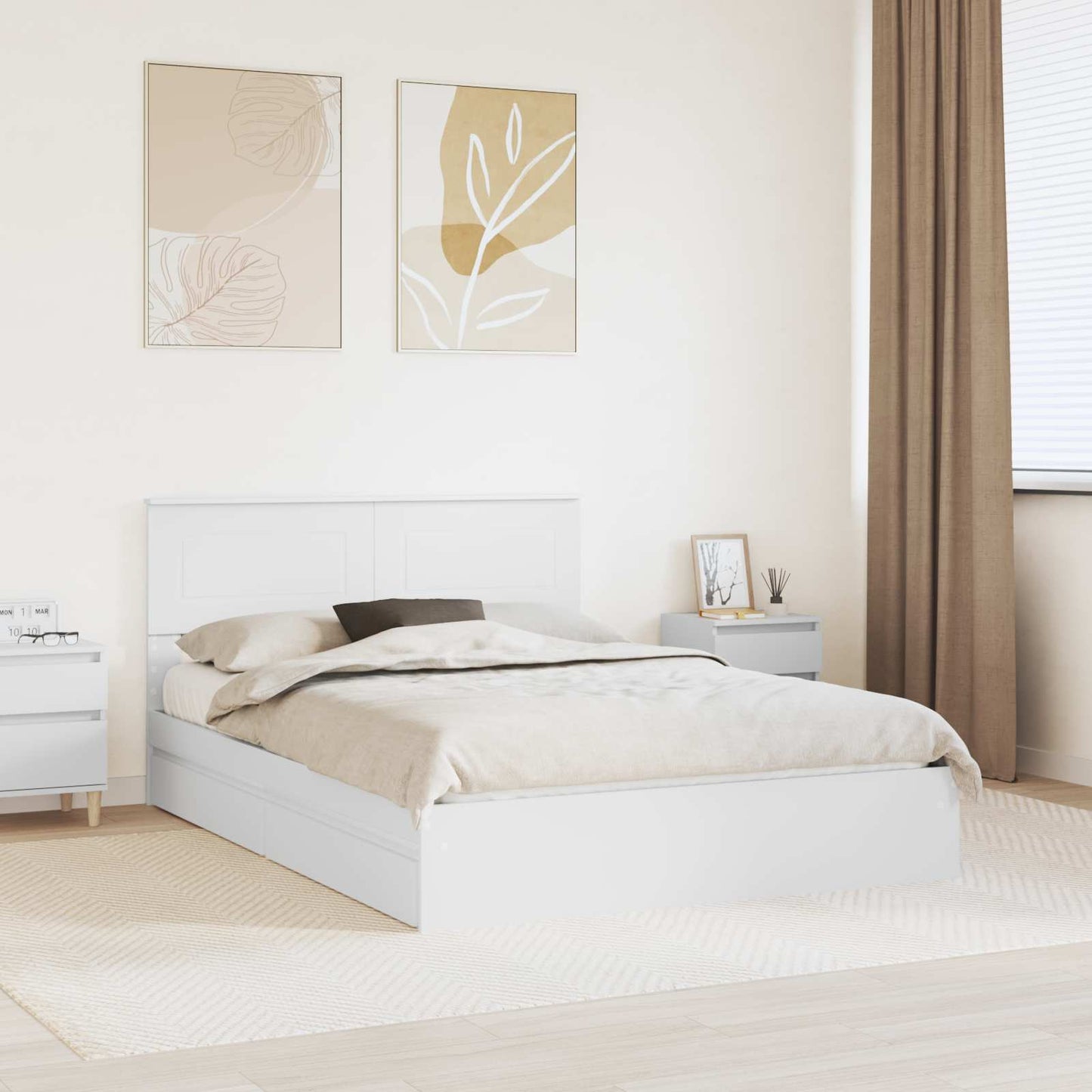 Opslag bed met hoofdeinde Wit 140 x 200 cm Bewerkt hout is nu te koop bij PeponiXL, paradijselijk wonen!