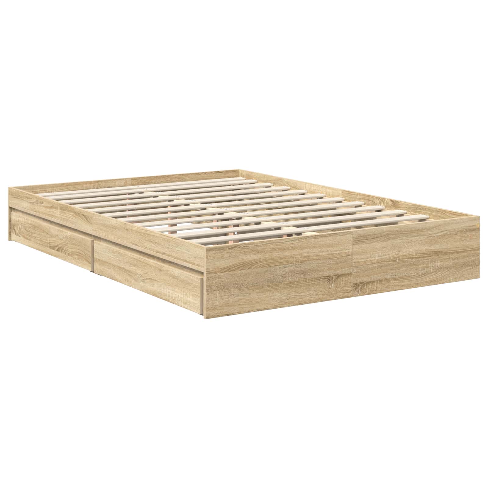Opslag bed met lade Sonoma Eiken 135 x 190 cm Bewerkt hout is nu te koop bij PeponiXL, paradijselijk wonen!