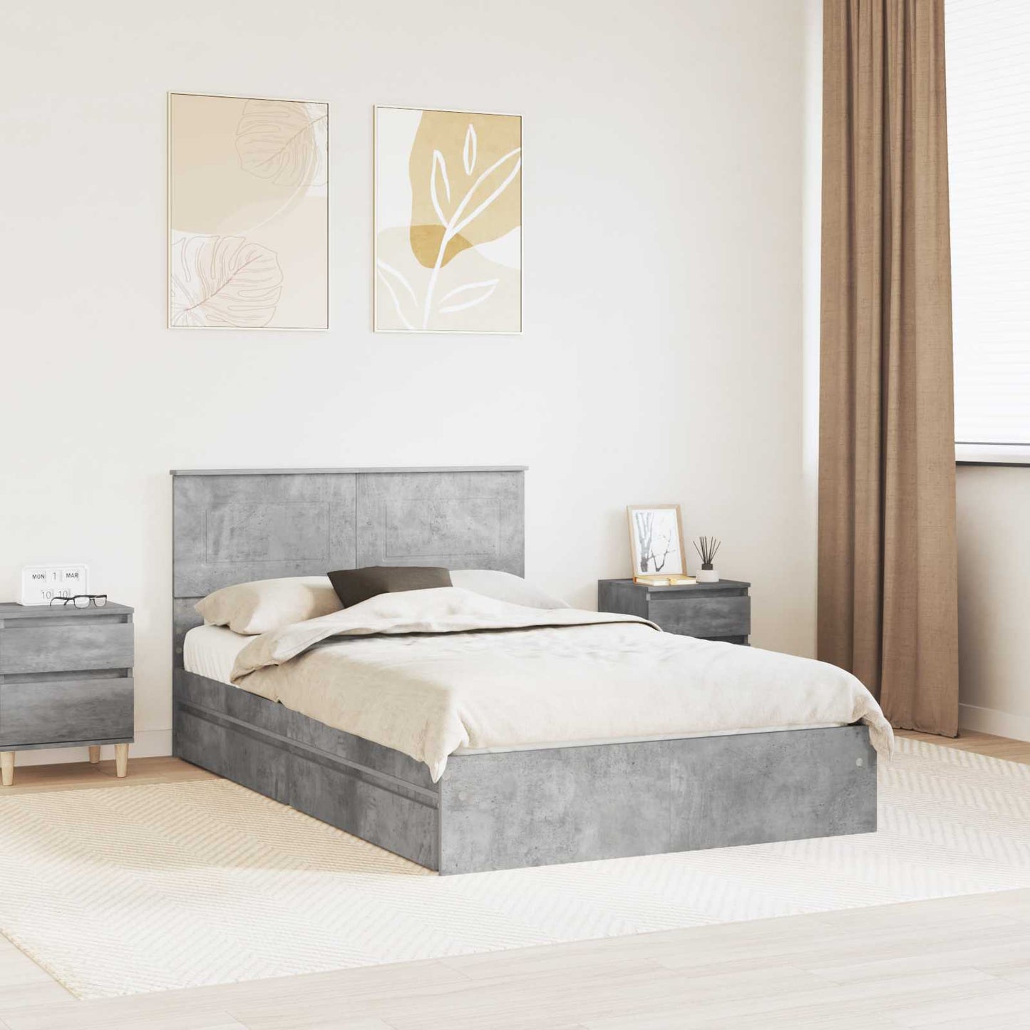 Opslag bed met hoofdeinde Beton Grijs 135 x 190 cm Bewerkt hout is nu te koop bij PeponiXL, paradijselijk wonen!