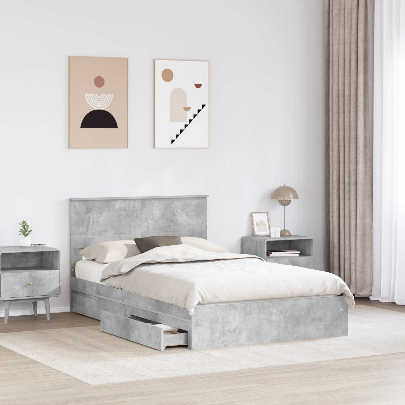 Opslag bed met hoofdeinde Beton Grijs 135 x 190 cm Bewerkt hout is nu te koop bij PeponiXL, paradijselijk wonen!
