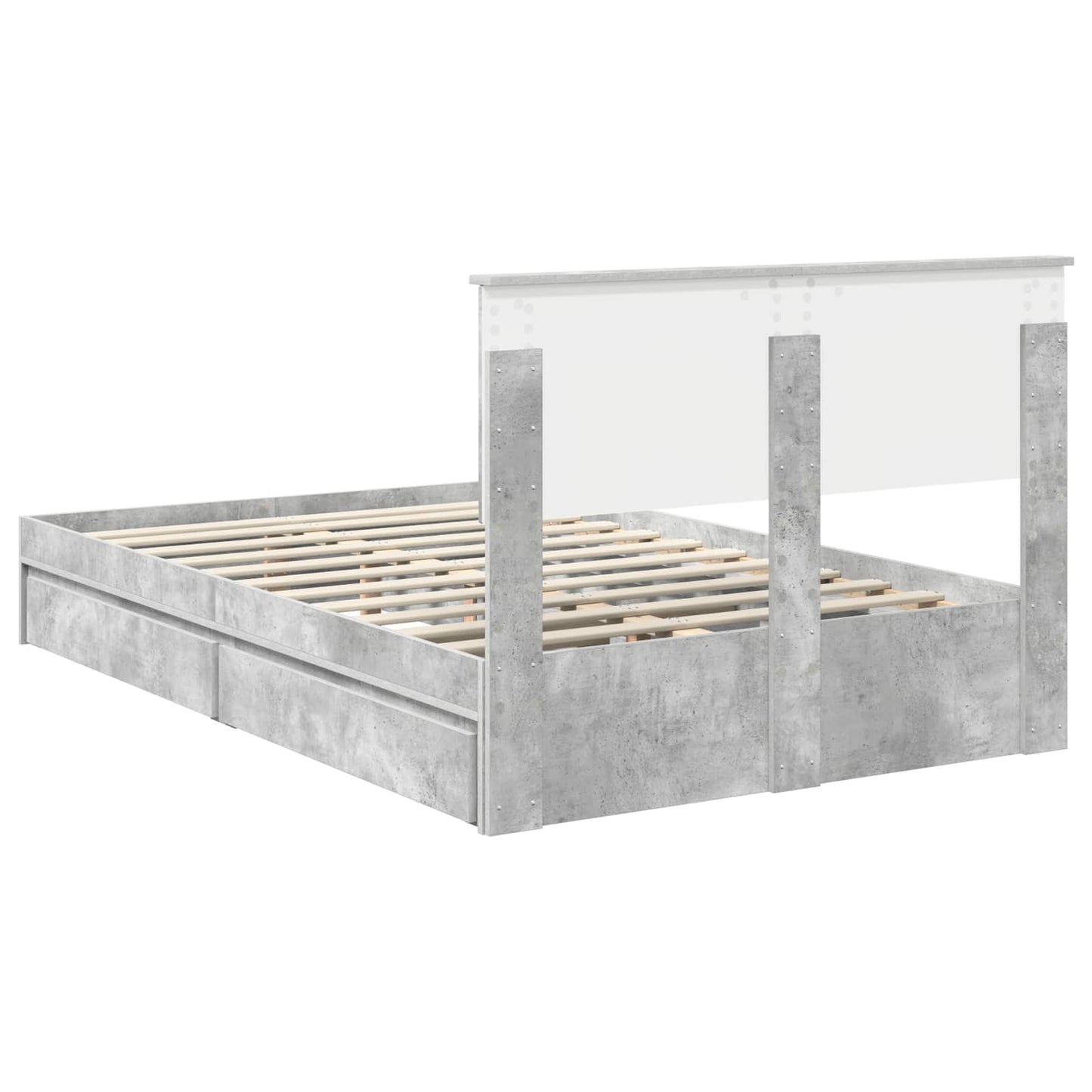 Opslag bed met hoofdeinde Beton Grijs 135 x 190 cm Bewerkt hout is nu te koop bij PeponiXL, paradijselijk wonen!