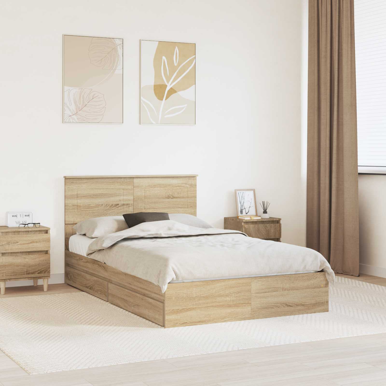 Opslag bed met lade Sonoma Eiken 120 x 200 cm Bewerkt hout is nu te koop bij PeponiXL, paradijselijk wonen!