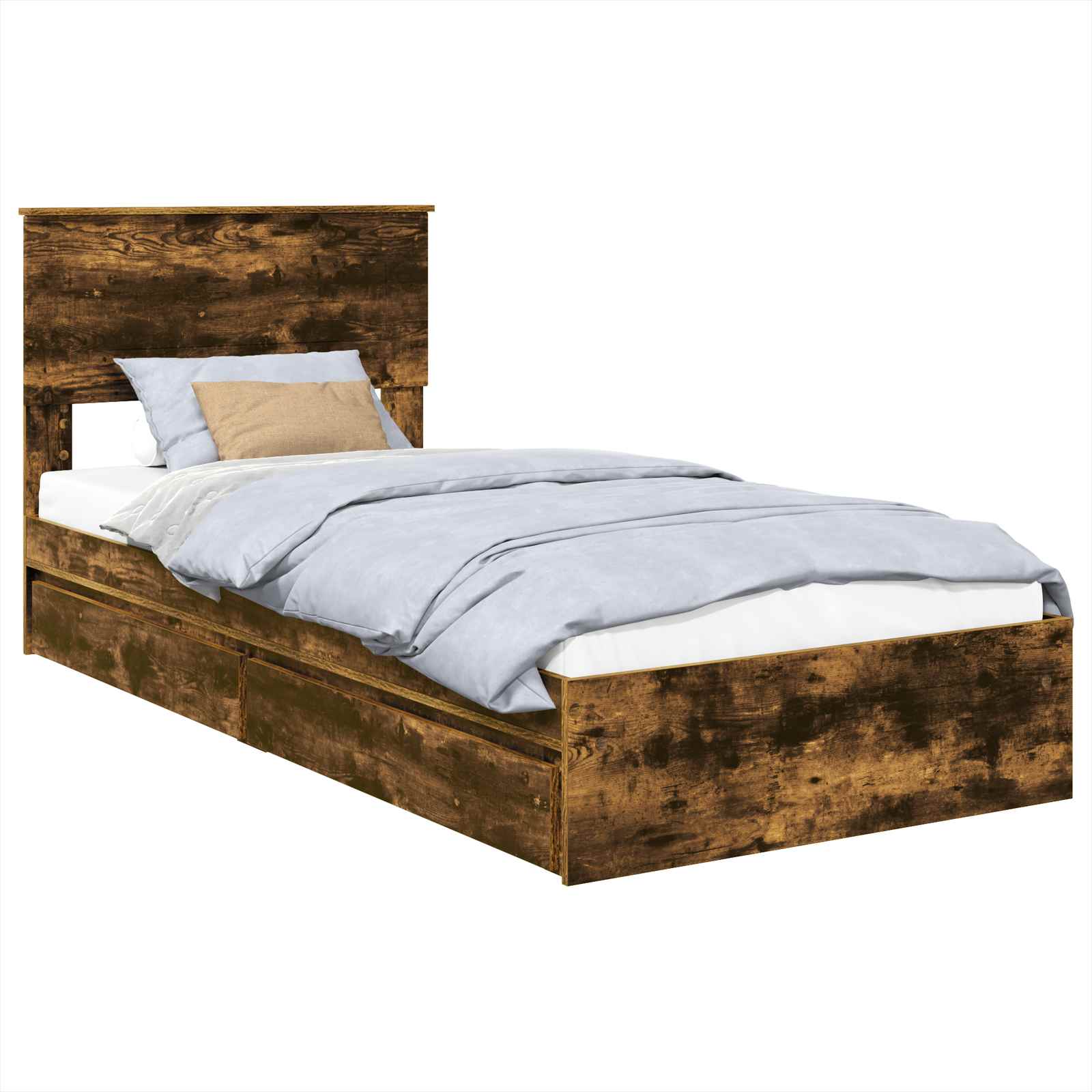 Opslag bed met lade Gerookt eiken 100 x 200 cm Bewerkt hout is nu te koop bij PeponiXL, paradijselijk wonen!