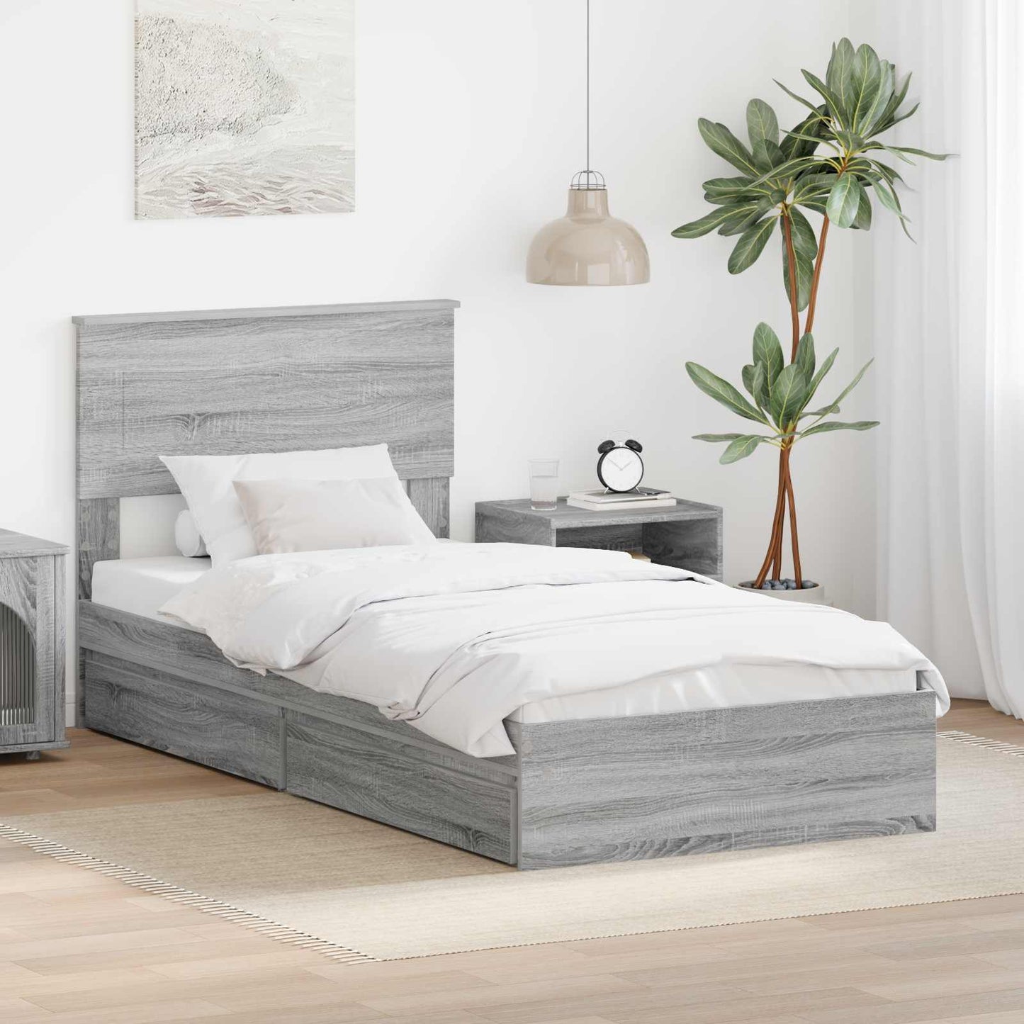 Opslag bed met lade Grijs Sonoma 100 x 200 cm Bewerkt hout is nu te koop bij PeponiXL, paradijselijk wonen!