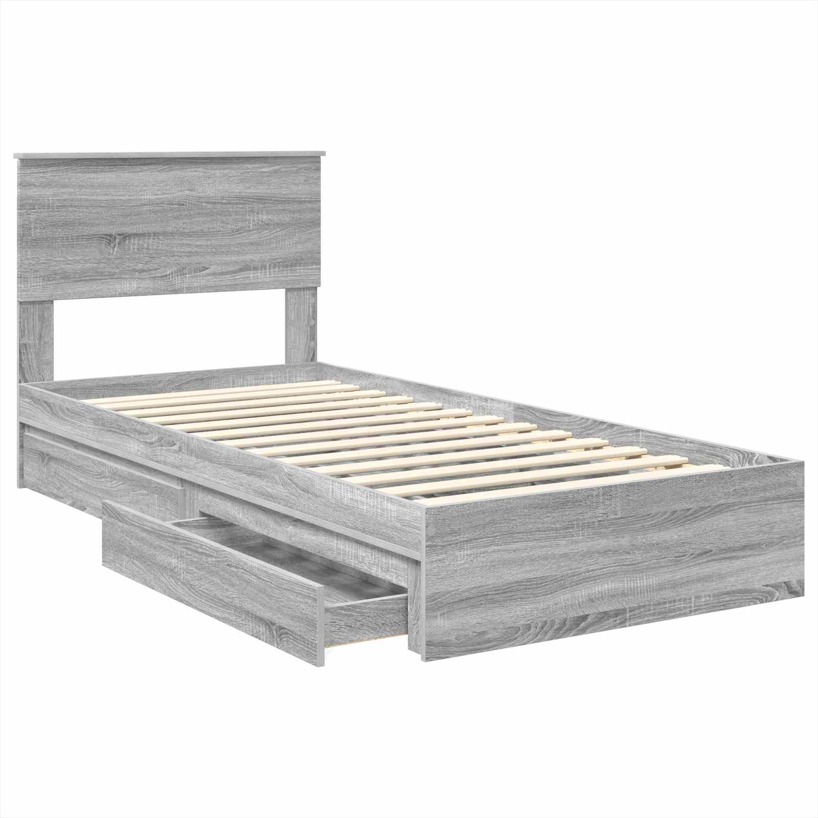 Opslag bed met lade Grijs Sonoma 100 x 200 cm Bewerkt hout is nu te koop bij PeponiXL, paradijselijk wonen!