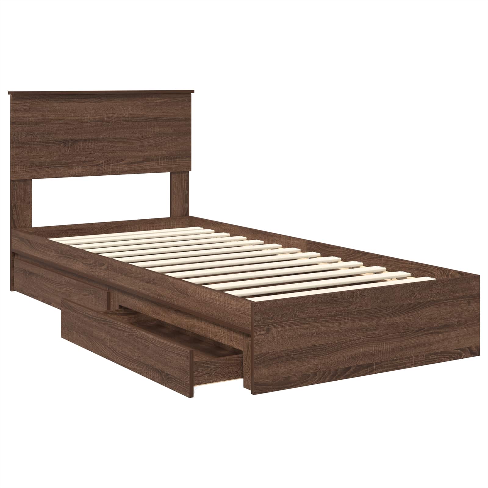 Opslag bed met hoofdeinde Bruin Eiken 100 x 200 cm Bewerkt hout is nu te koop bij PeponiXL, paradijselijk wonen!