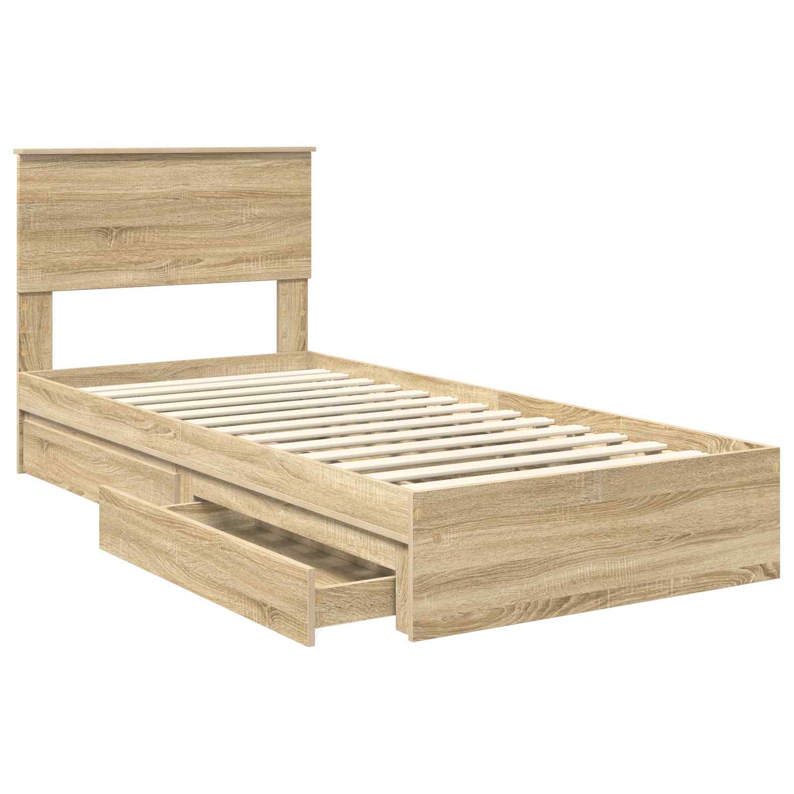 Opslag bed met hoofdeinde Sonoma Eiken 90 x 190 cm Bewerkt hout is nu te koop bij PeponiXL, paradijselijk wonen!