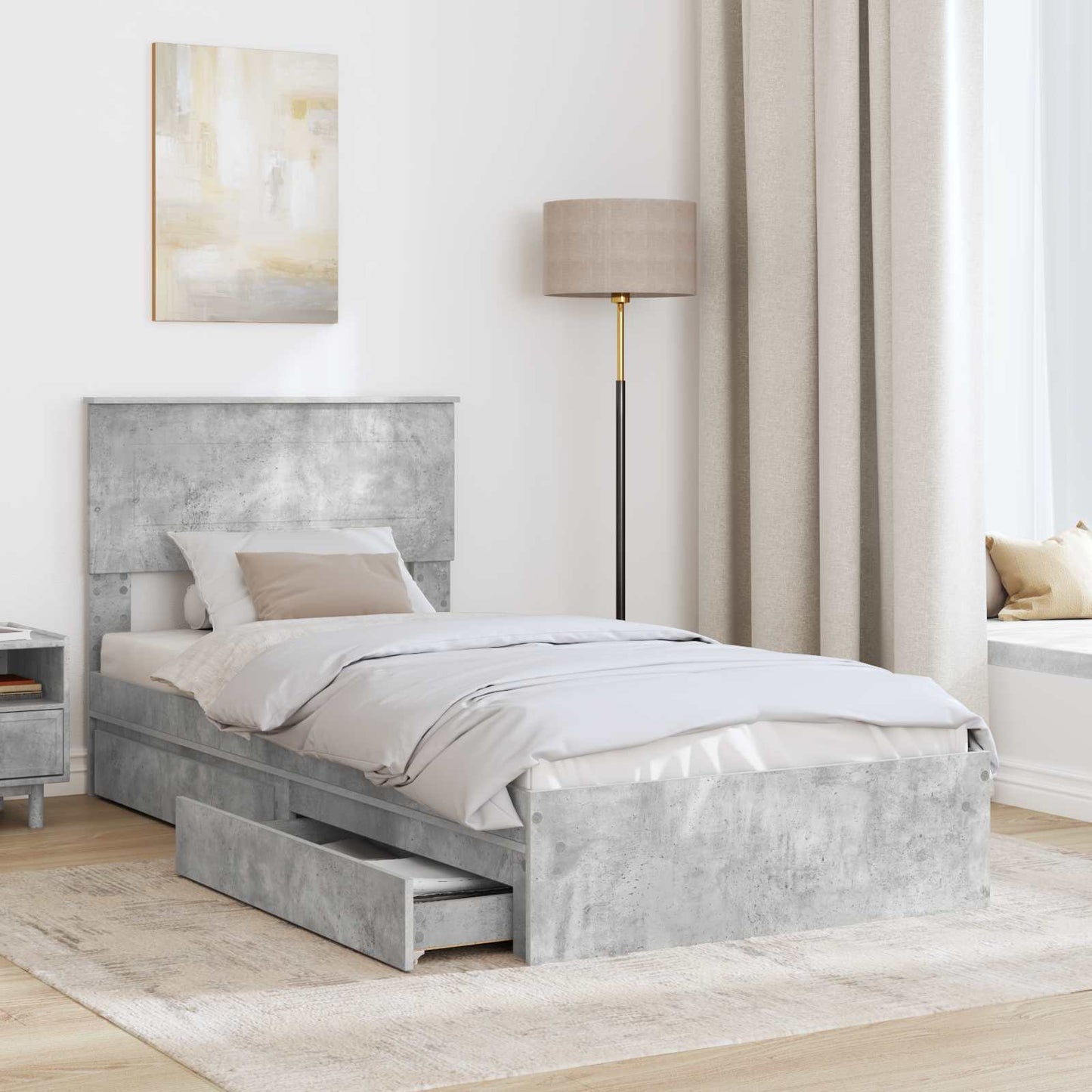 Opslag bed met hoofdeinde Beton Grijs 90 x 190 cm Bewerkt hout is nu te koop bij PeponiXL, paradijselijk wonen!