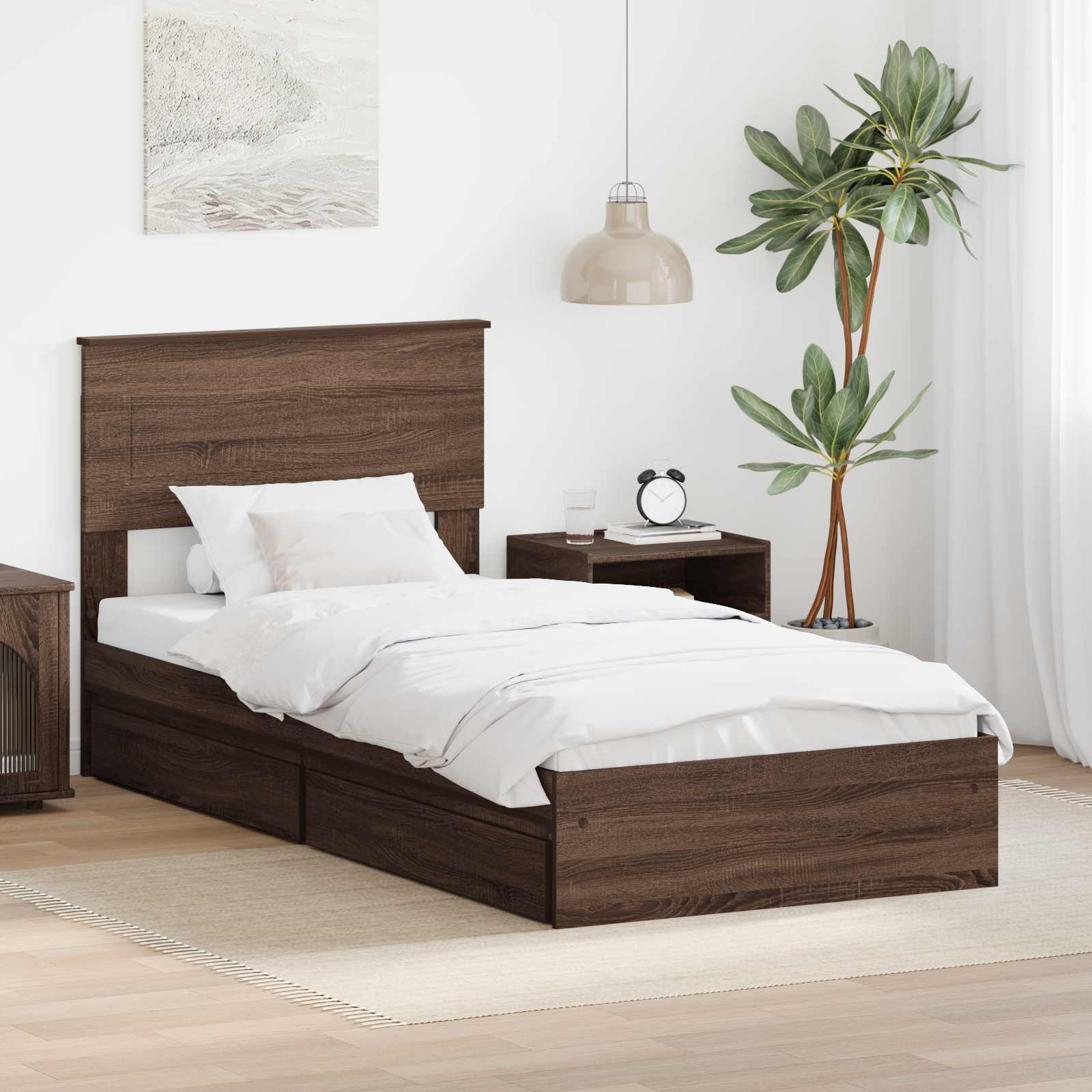 Opslag bed met hoofdeinde Bruin Eiken 90 x 190 cm Bewerkt hout is nu te koop bij PeponiXL, paradijselijk wonen!