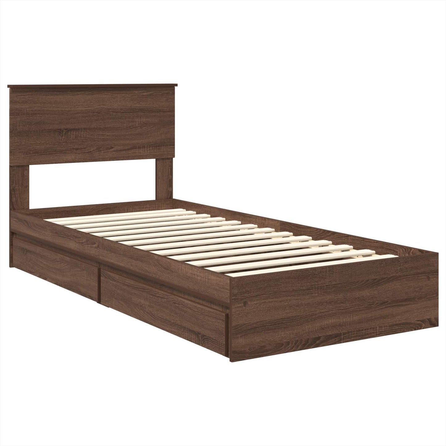Opslag bed met hoofdeinde Bruin Eiken 90 x 190 cm Bewerkt hout is nu te koop bij PeponiXL, paradijselijk wonen!