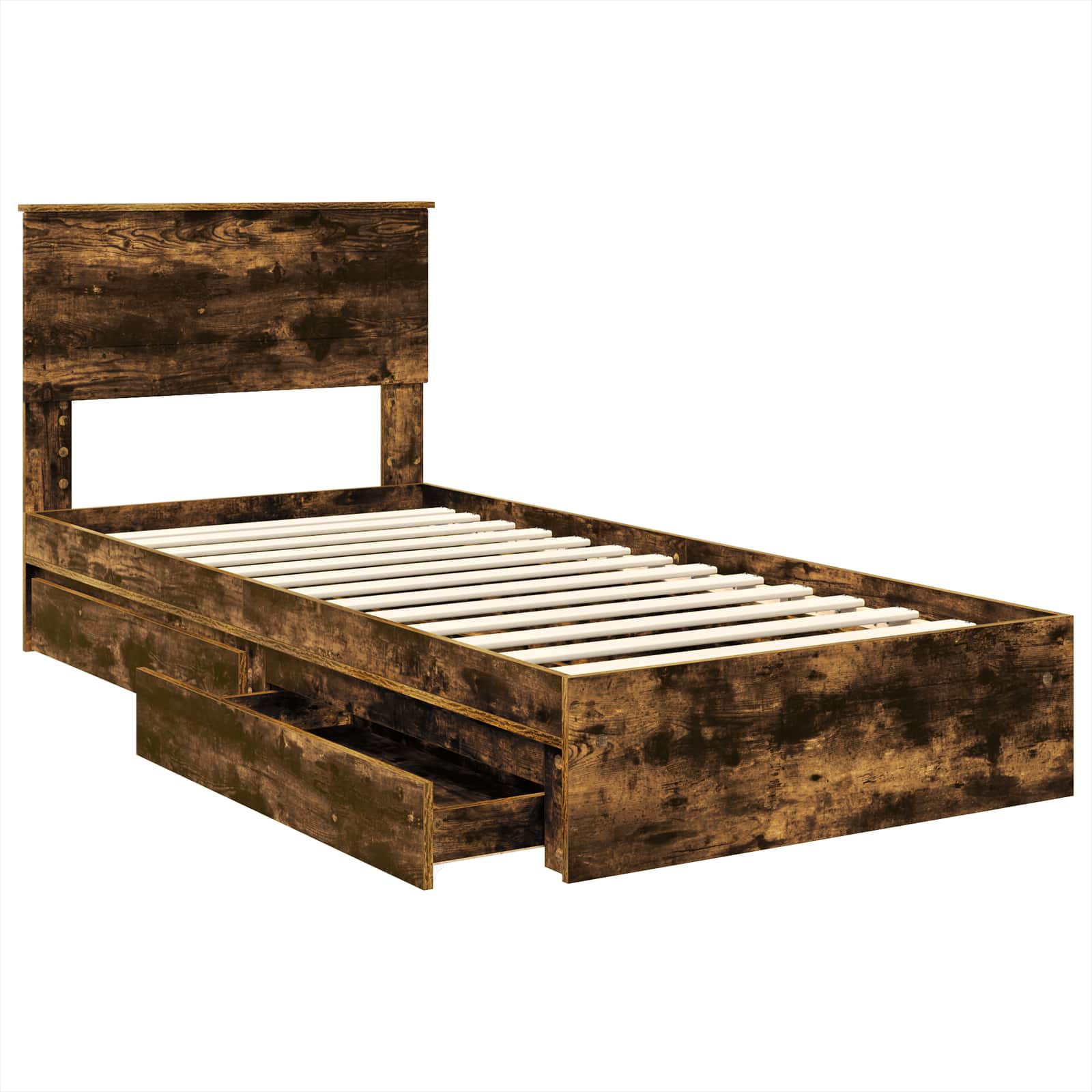 Opslag bed met lade Gerookt eiken 90 x 200 cm Bewerkt hout is nu te koop bij PeponiXL, paradijselijk wonen!