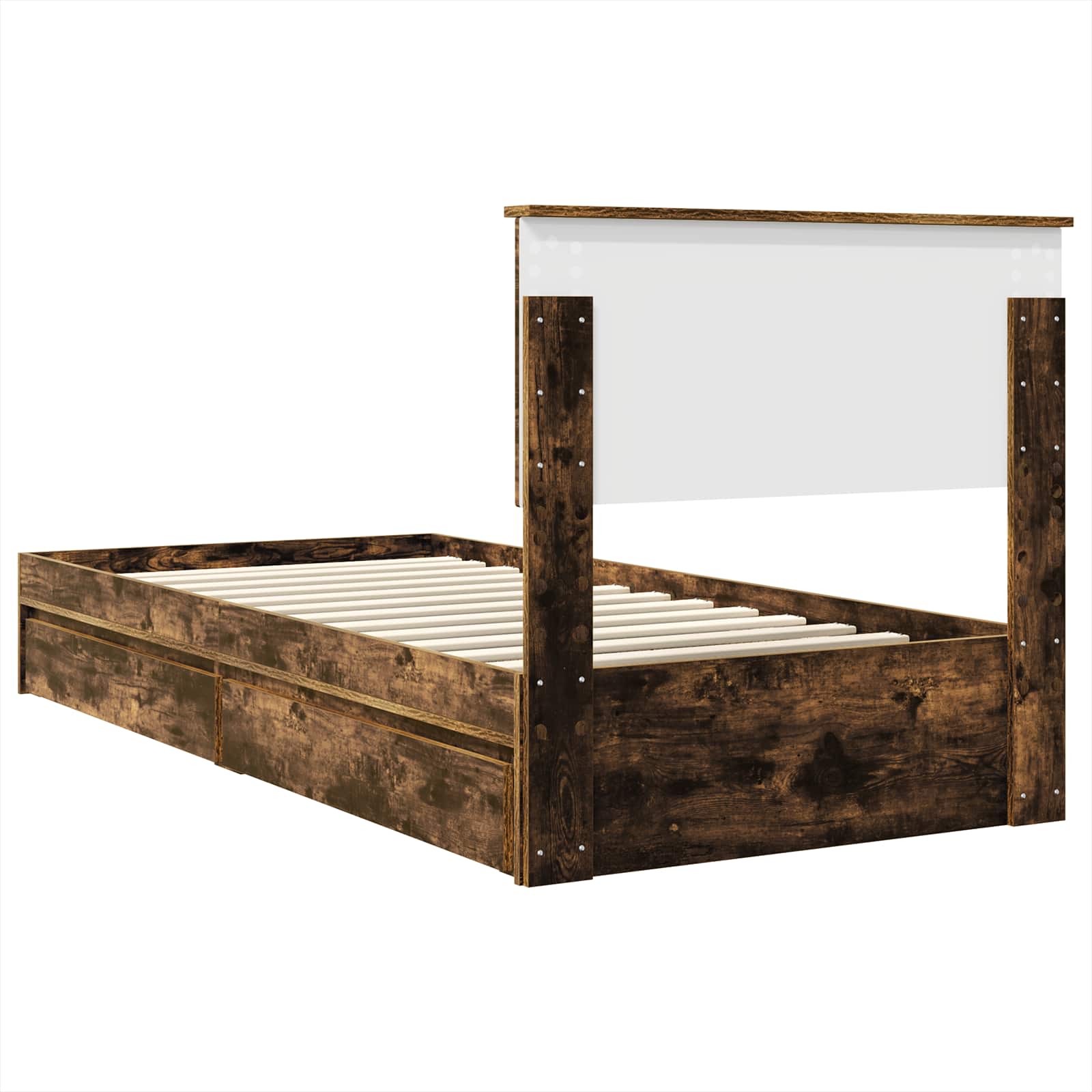 Opslag bed met lade Gerookt eiken 90 x 200 cm Bewerkt hout is nu te koop bij PeponiXL, paradijselijk wonen!