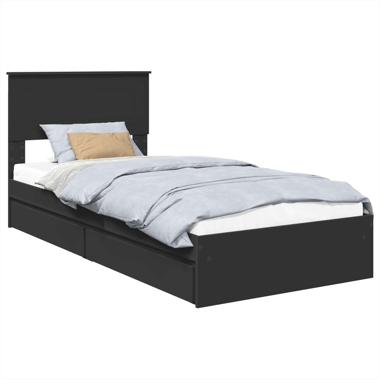 Opslag bed met hoofdeinde Zwart 75 x 190 cm Bewerkt hout is nu te koop bij PeponiXL, paradijselijk wonen!