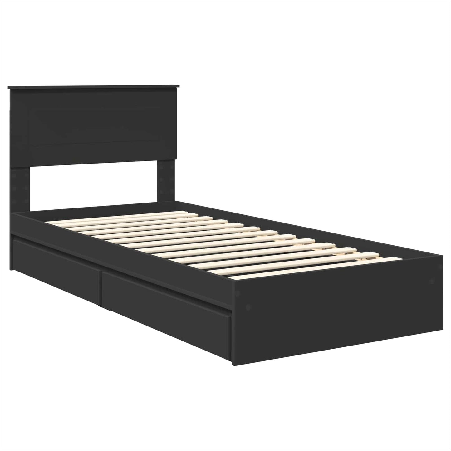Opslag bed met hoofdeinde Zwart 75 x 190 cm Bewerkt hout is nu te koop bij PeponiXL, paradijselijk wonen!