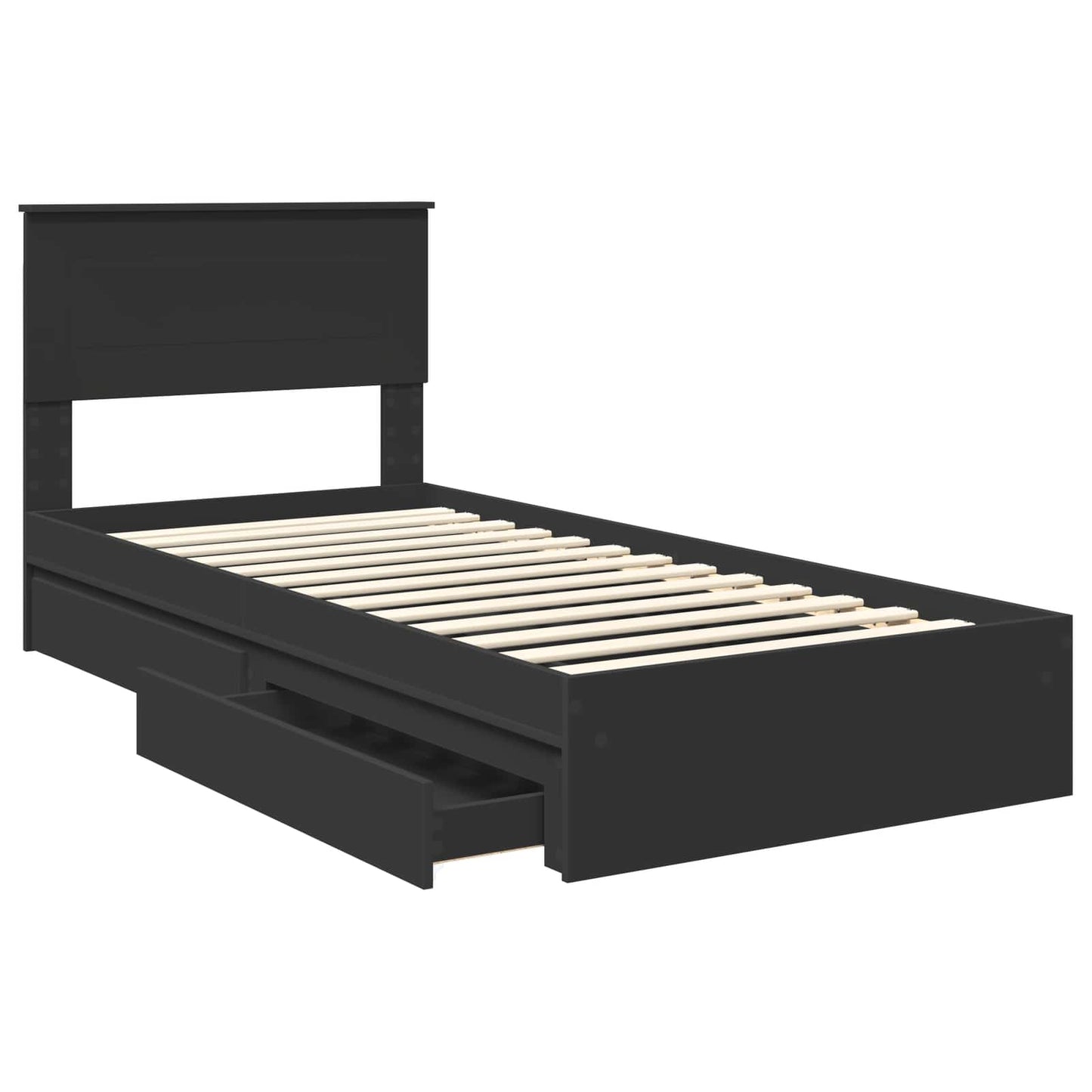Opslag bed met hoofdeinde Zwart 75 x 190 cm Bewerkt hout is nu te koop bij PeponiXL, paradijselijk wonen!