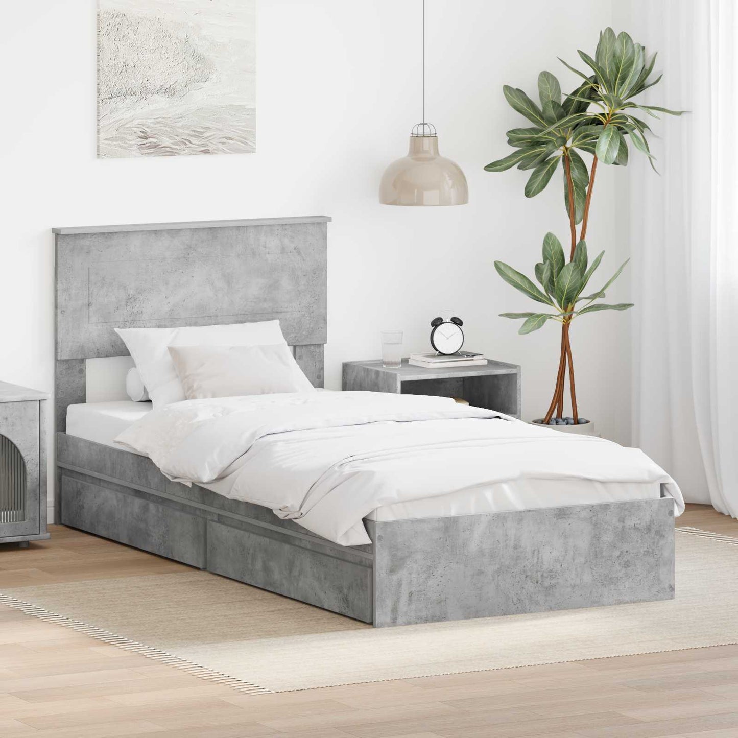 Opslag bed met hoofdeinde Beton Grijs 70 x 190 cm Bewerkt hout is nu te koop bij PeponiXL, paradijselijk wonen!