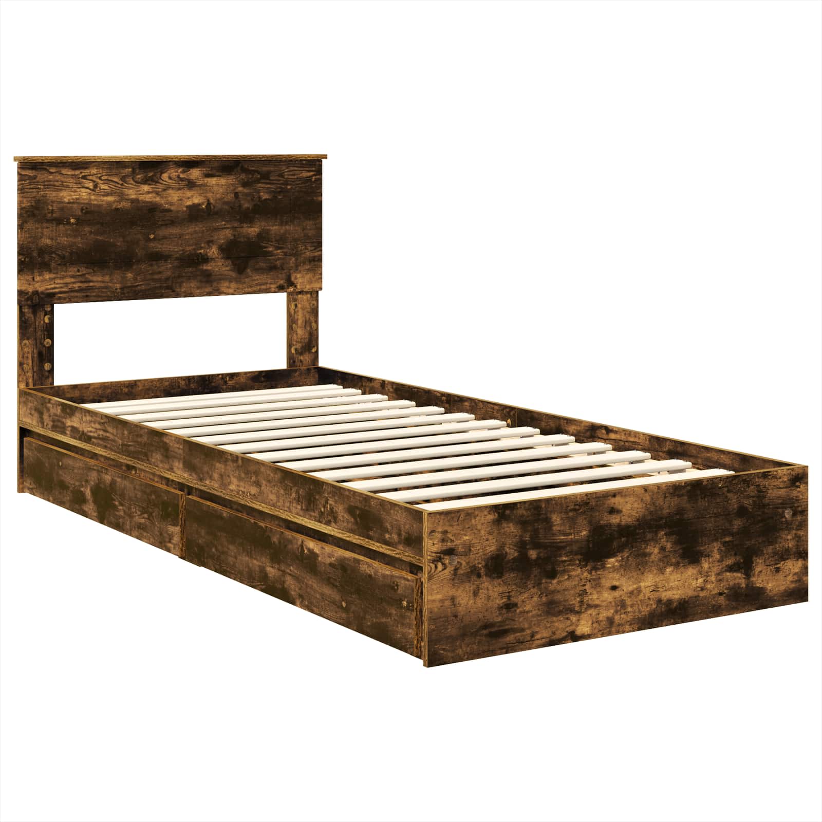 Opslag bed met lade Gerookt eiken 75 x 190 cm Bewerkt hout is nu te koop bij PeponiXL, paradijselijk wonen!
