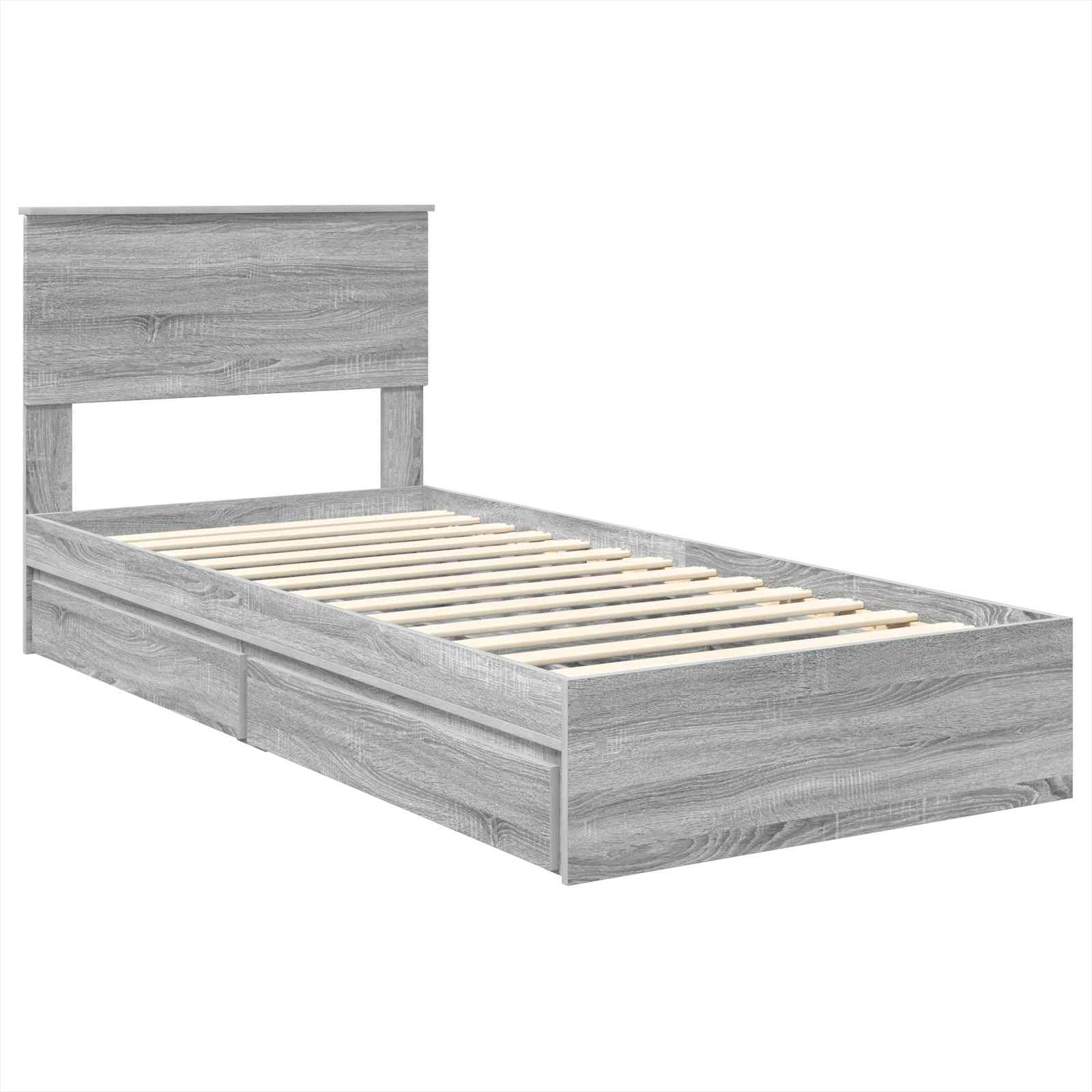 Opslag bed met hoofdeinde Grijs Sonoma 75 x 190 cm Bewerkt hout is nu te koop bij PeponiXL, paradijselijk wonen!