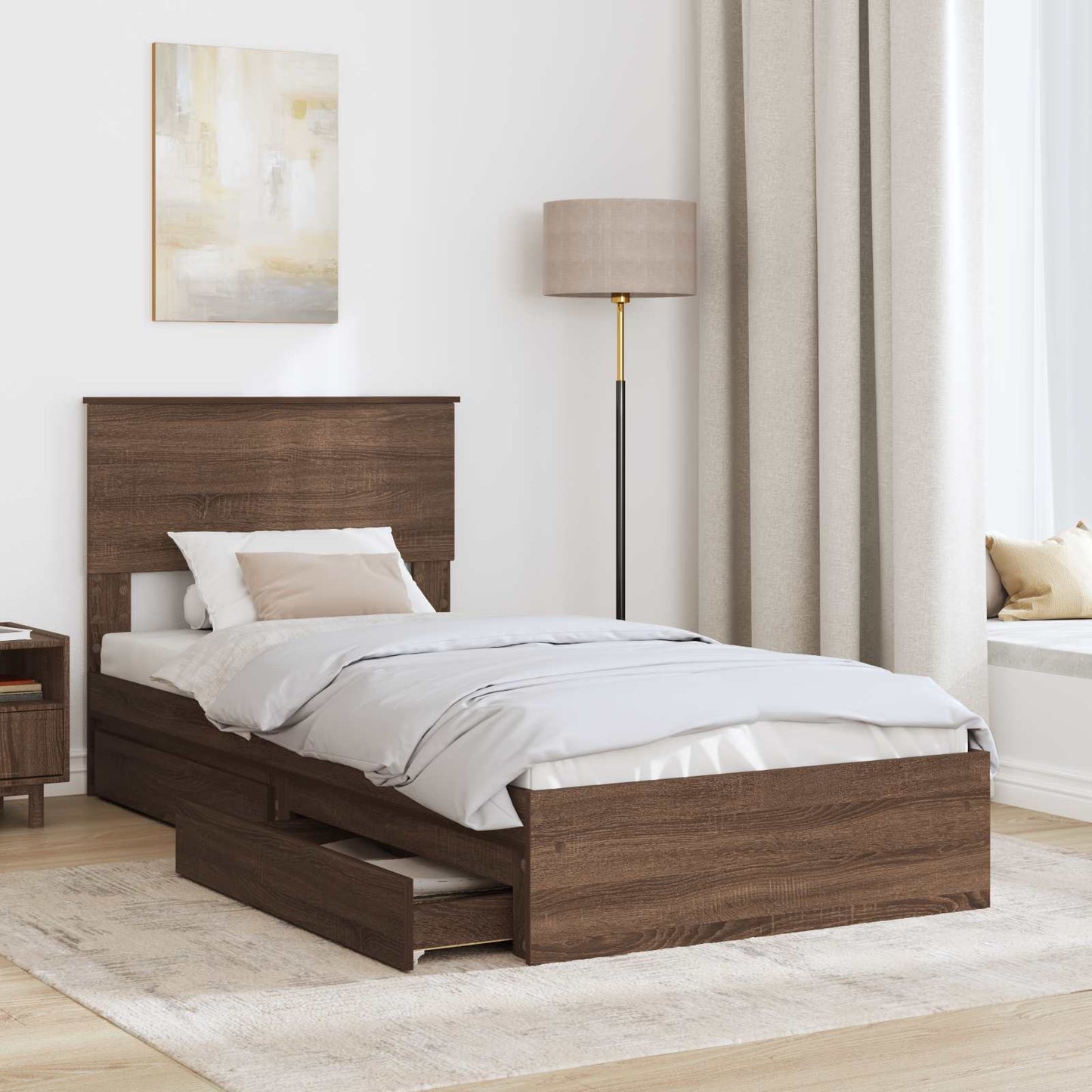 Opslag bed met hoofdeinde Bruin Eiken 75 x 190 cm Bewerkt hout is nu te koop bij PeponiXL, paradijselijk wonen!