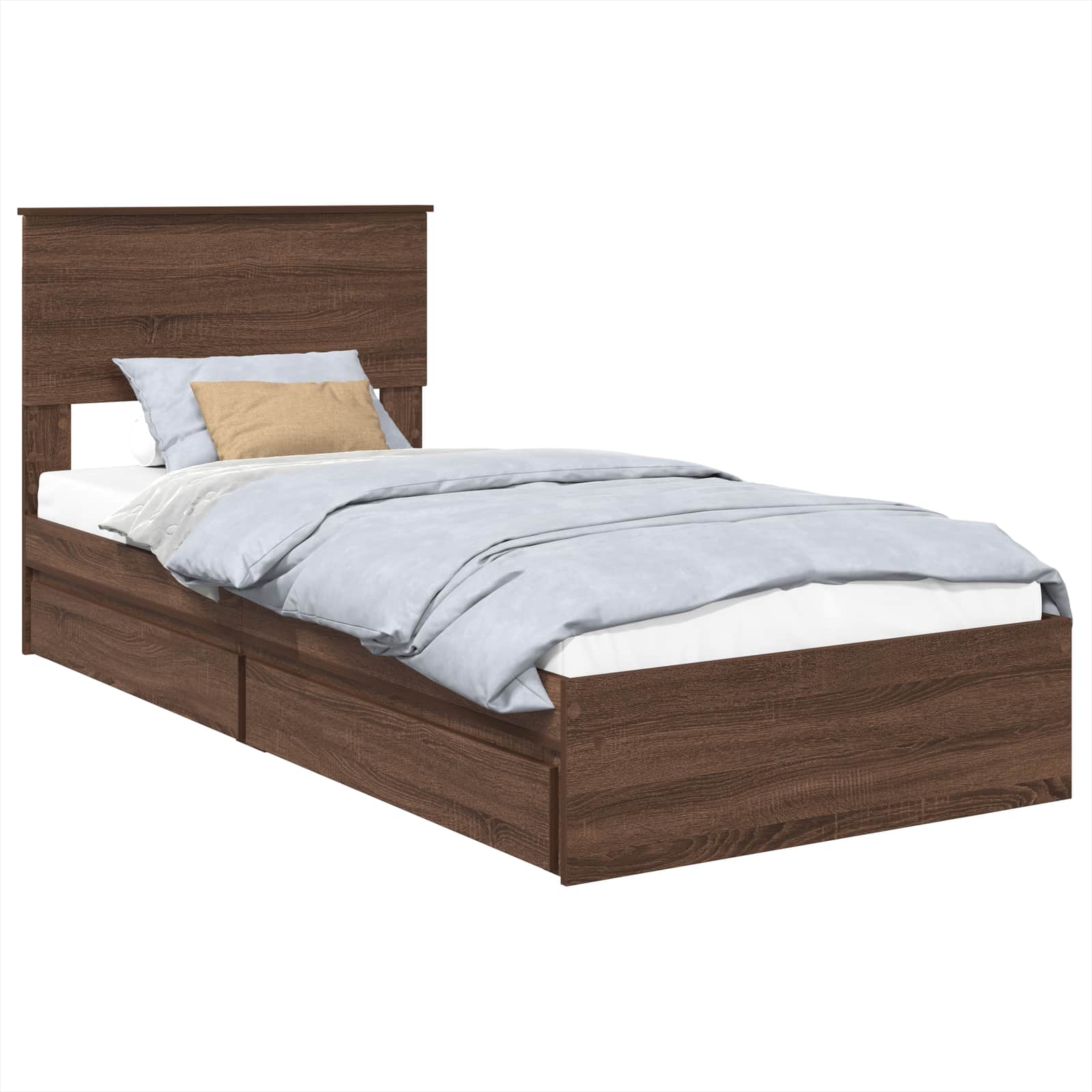 Opslag bed met hoofdeinde Bruin Eiken 75 x 190 cm Bewerkt hout is nu te koop bij PeponiXL, paradijselijk wonen!