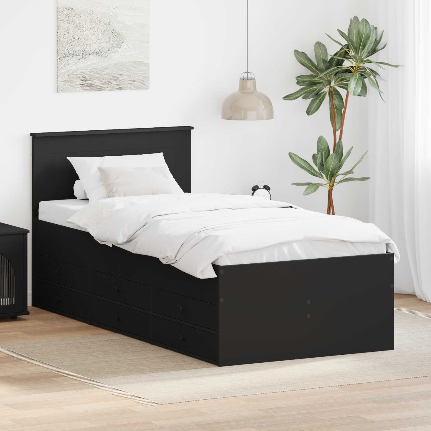 Slaapbank met lade met opslag Zwart 100 x 200 cm Bewerkt hout is nu te koop bij PeponiXL, paradijselijk wonen!