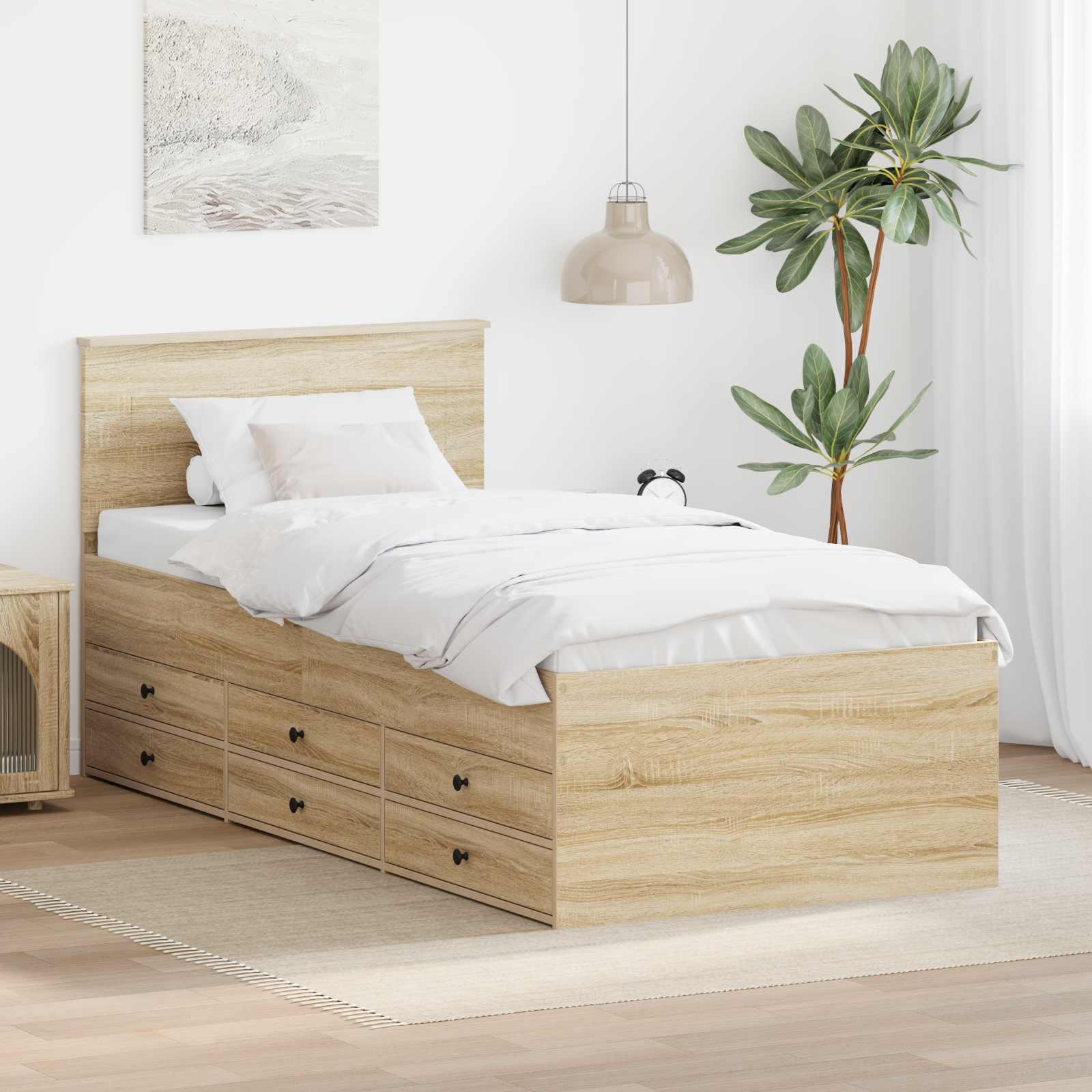 Slaapbank Sonoma Eiken en Zwart 100 x 200 cm Bewerkt hout is nu te koop bij PeponiXL, paradijselijk wonen!