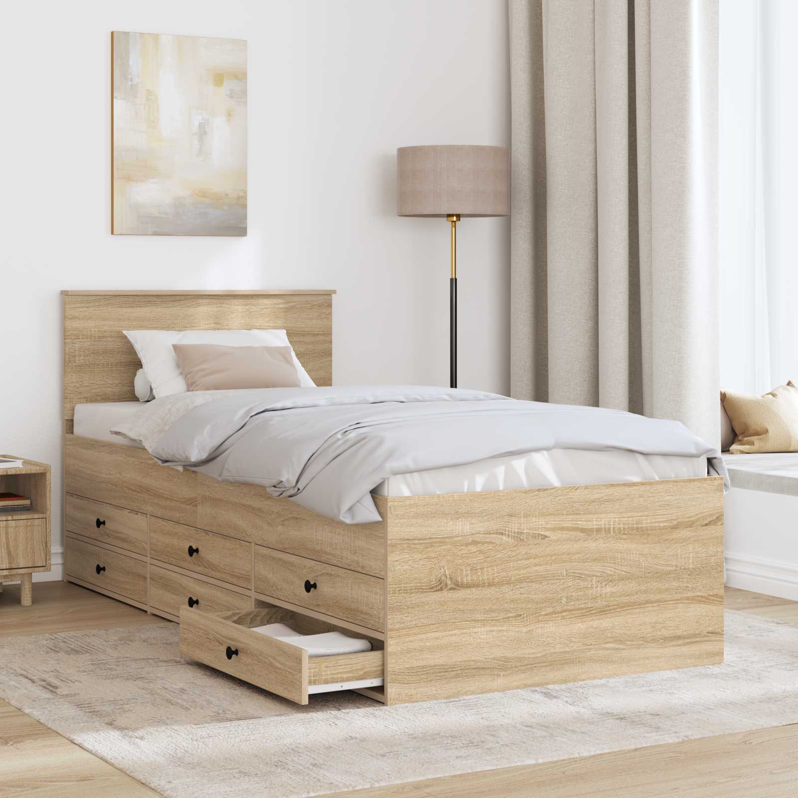 Slaapbank Sonoma Eiken en Zwart 100 x 200 cm Bewerkt hout is nu te koop bij PeponiXL, paradijselijk wonen!