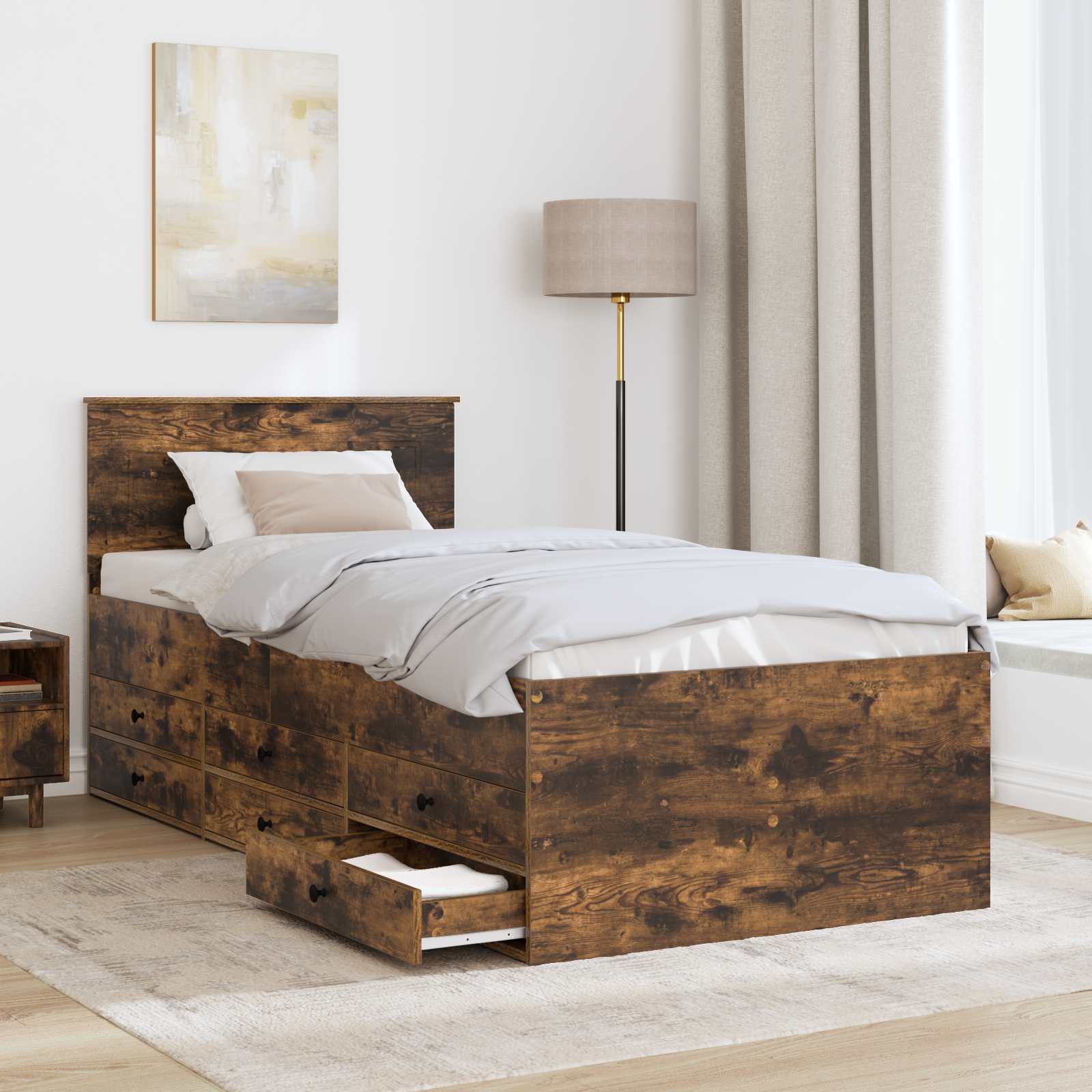 Slaapbank Gerookt Eiken en Zwart 100 x 200 cm Bewerkt hout is nu te koop bij PeponiXL, paradijselijk wonen!