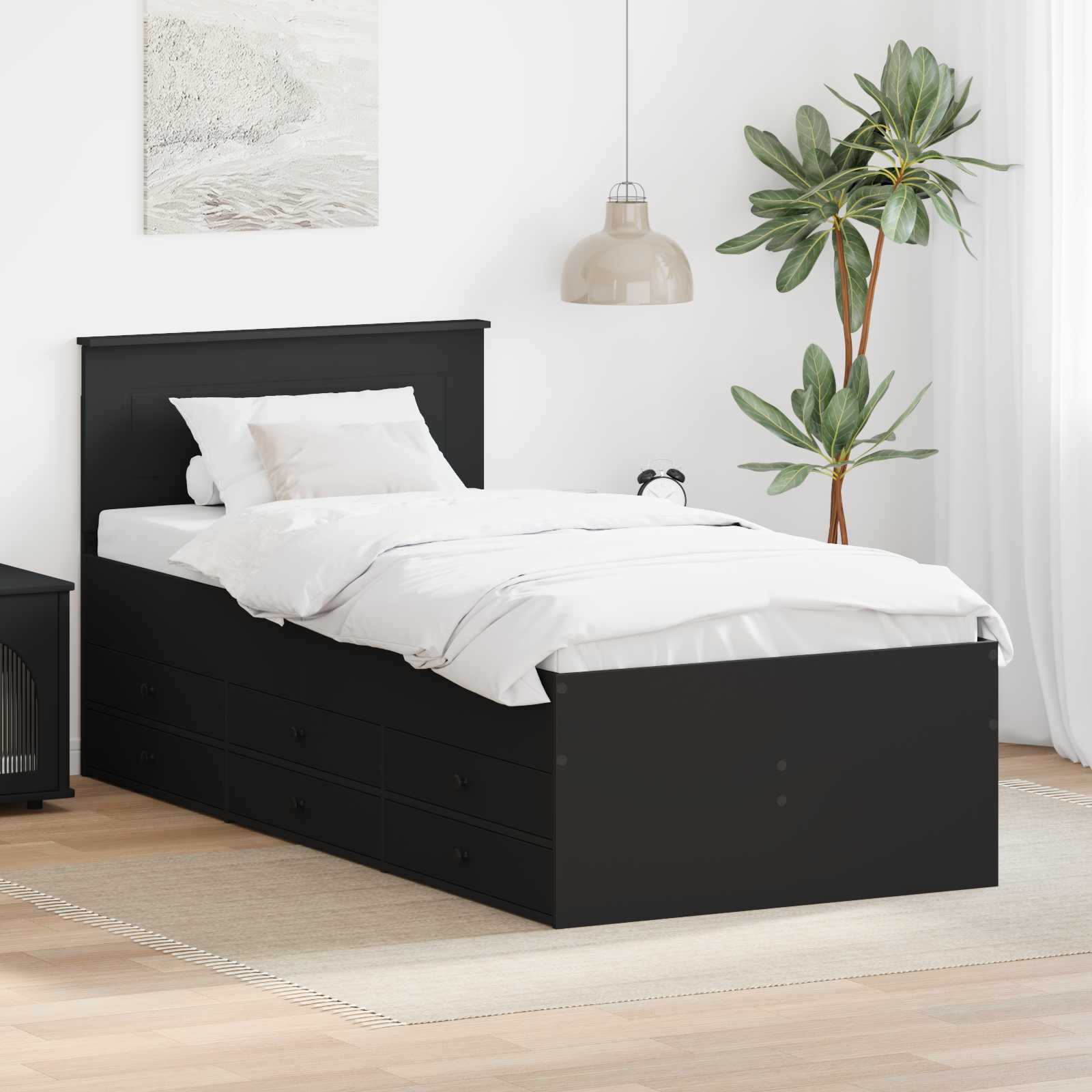 Slaapbank met lade met opslag Zwart 90 x 190 cm Bewerkt hout is nu te koop bij PeponiXL, paradijselijk wonen!