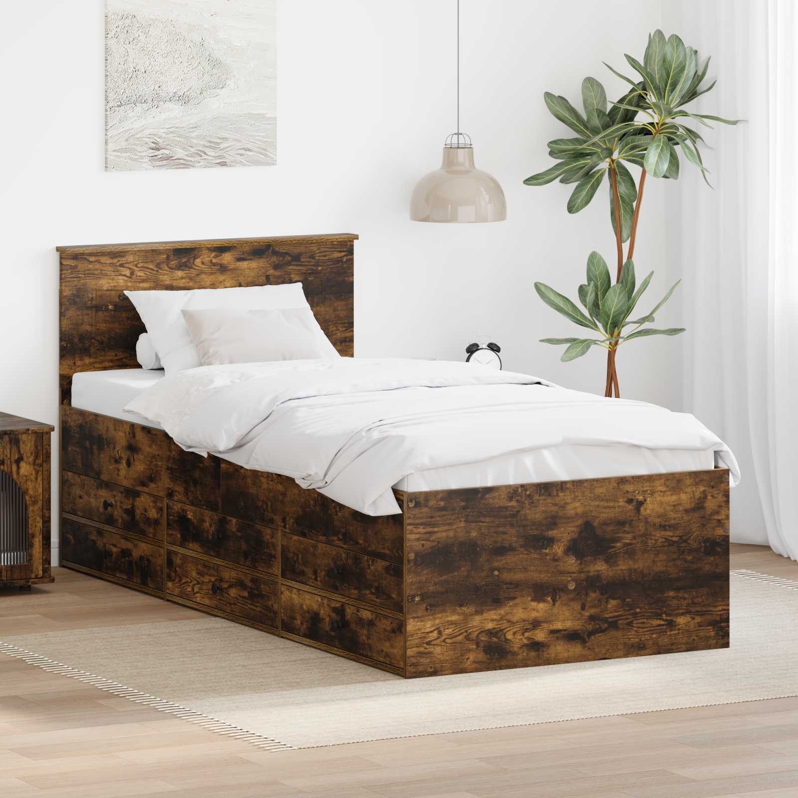 Slaapbank Gerookt Eiken en Zwart 90 x 190 cm Bewerkt hout is nu te koop bij PeponiXL, paradijselijk wonen!