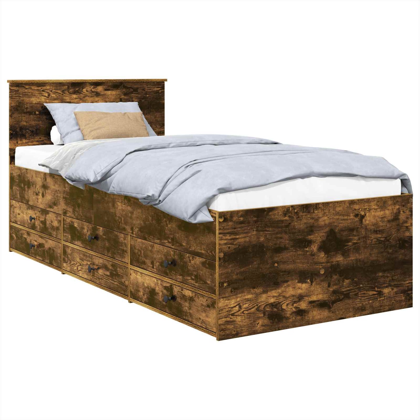 Slaapbank Gerookt Eiken en Zwart 90 x 190 cm Bewerkt hout is nu te koop bij PeponiXL, paradijselijk wonen!