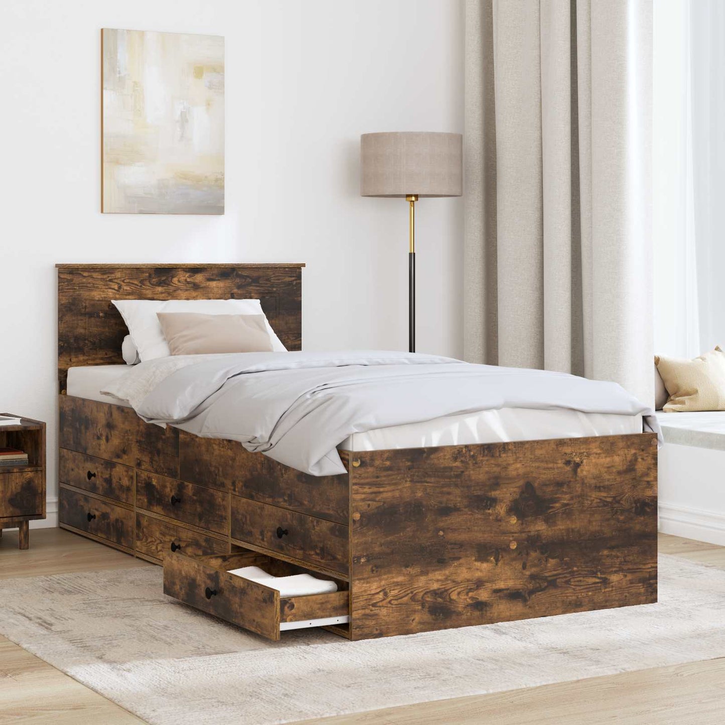 Slaapbank Gerookt Eiken en Zwart 75 x 190 cm Bewerkt hout is nu te koop bij PeponiXL, paradijselijk wonen!