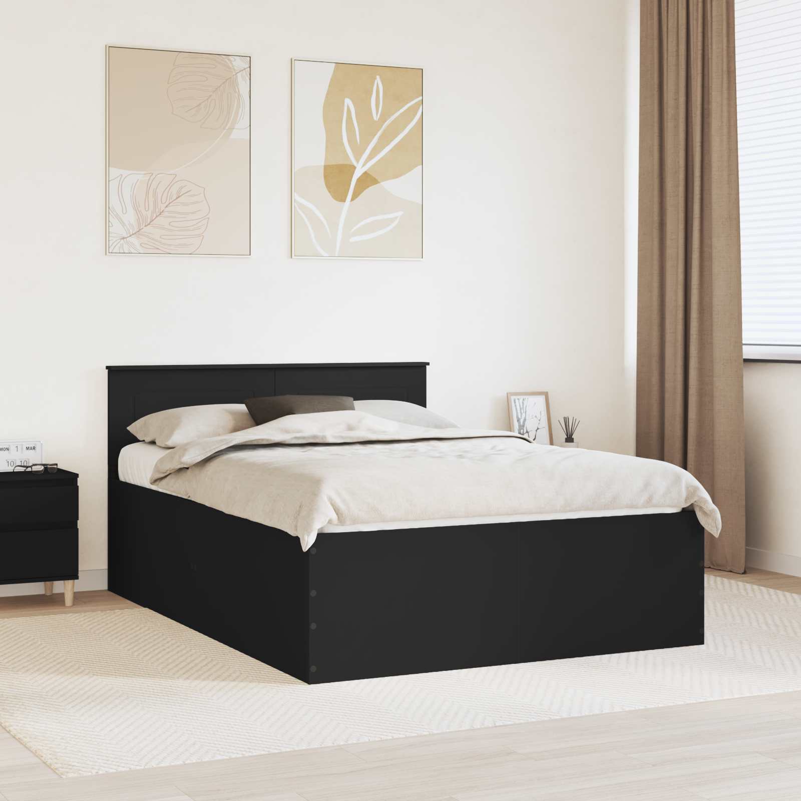 Bedframe met hoofdeinde Zwart 160 x 200 cm Bewerkt hout is nu te koop bij PeponiXL, paradijselijk wonen!