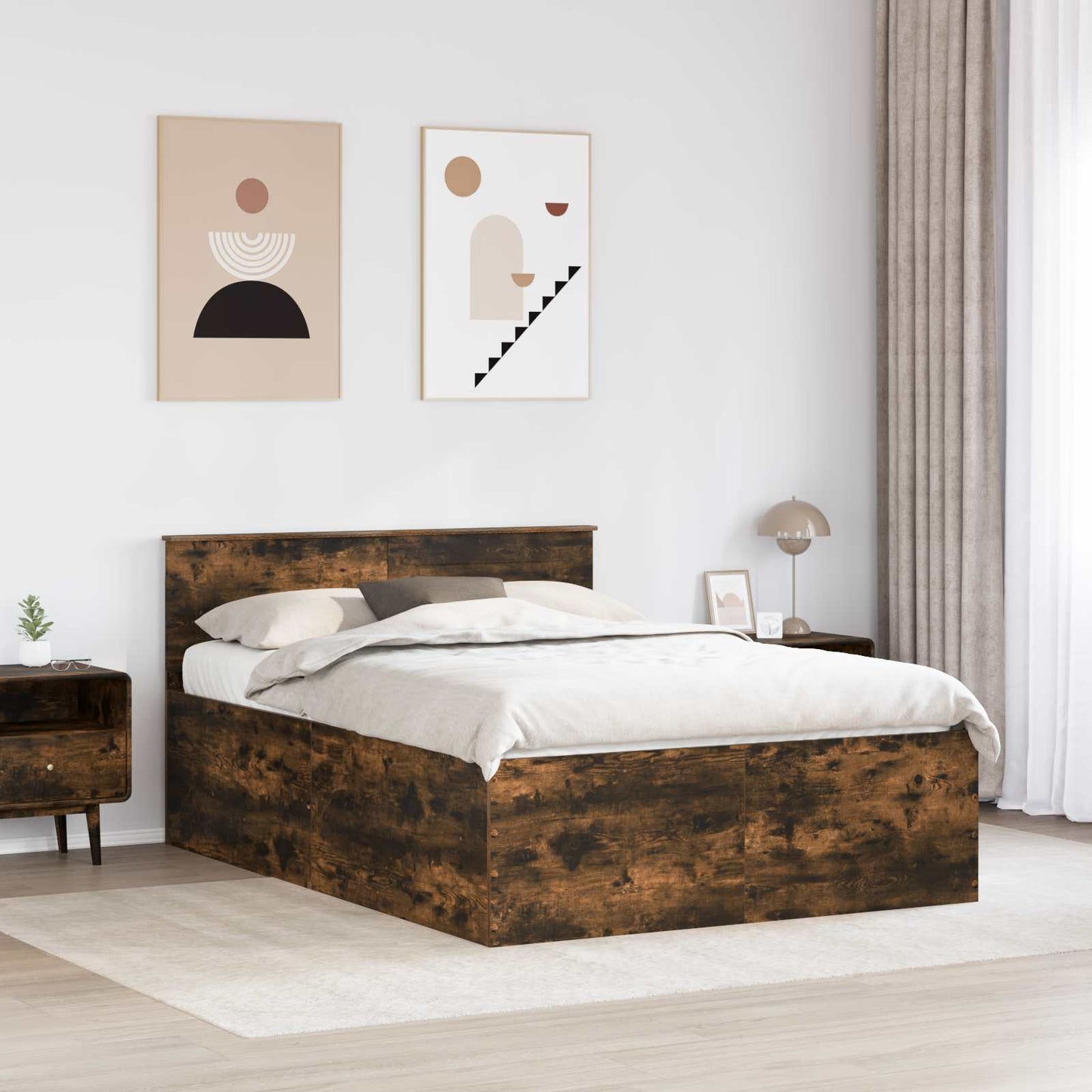 Bedframe met hoofdeinde Gerookt eiken 160 x 200 cm Bewerkt hout is nu te koop bij PeponiXL, paradijselijk wonen!