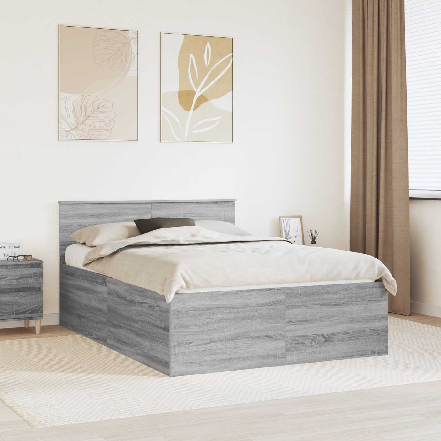 Bedframe met hoofdeinde Grijs Sonoma 160 x 200 cm Bewerkt hout is nu te koop bij PeponiXL, paradijselijk wonen!