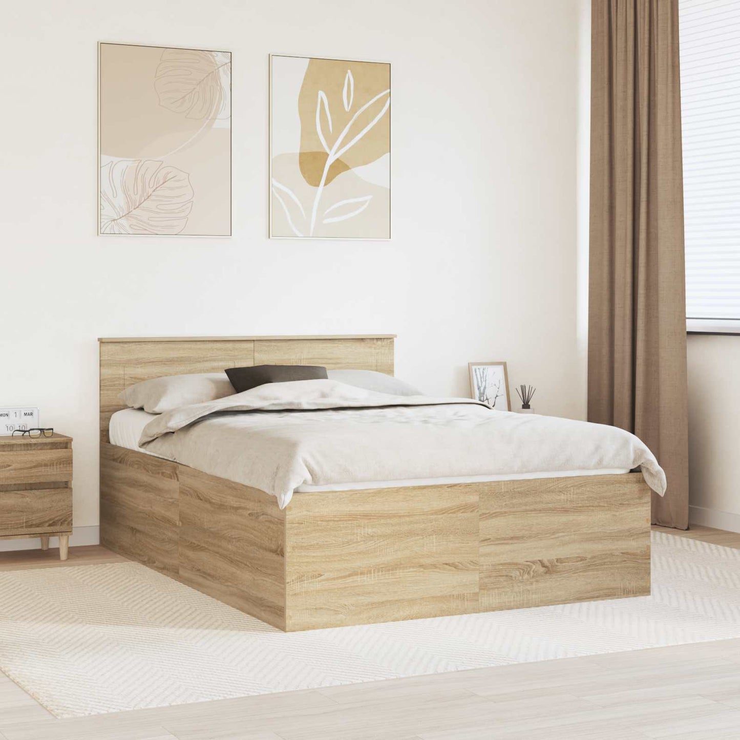 Bedframe met hoofdeinde Sonoma Eiken 150 x 200 cm Bewerkt hout is nu te koop bij PeponiXL, paradijselijk wonen!