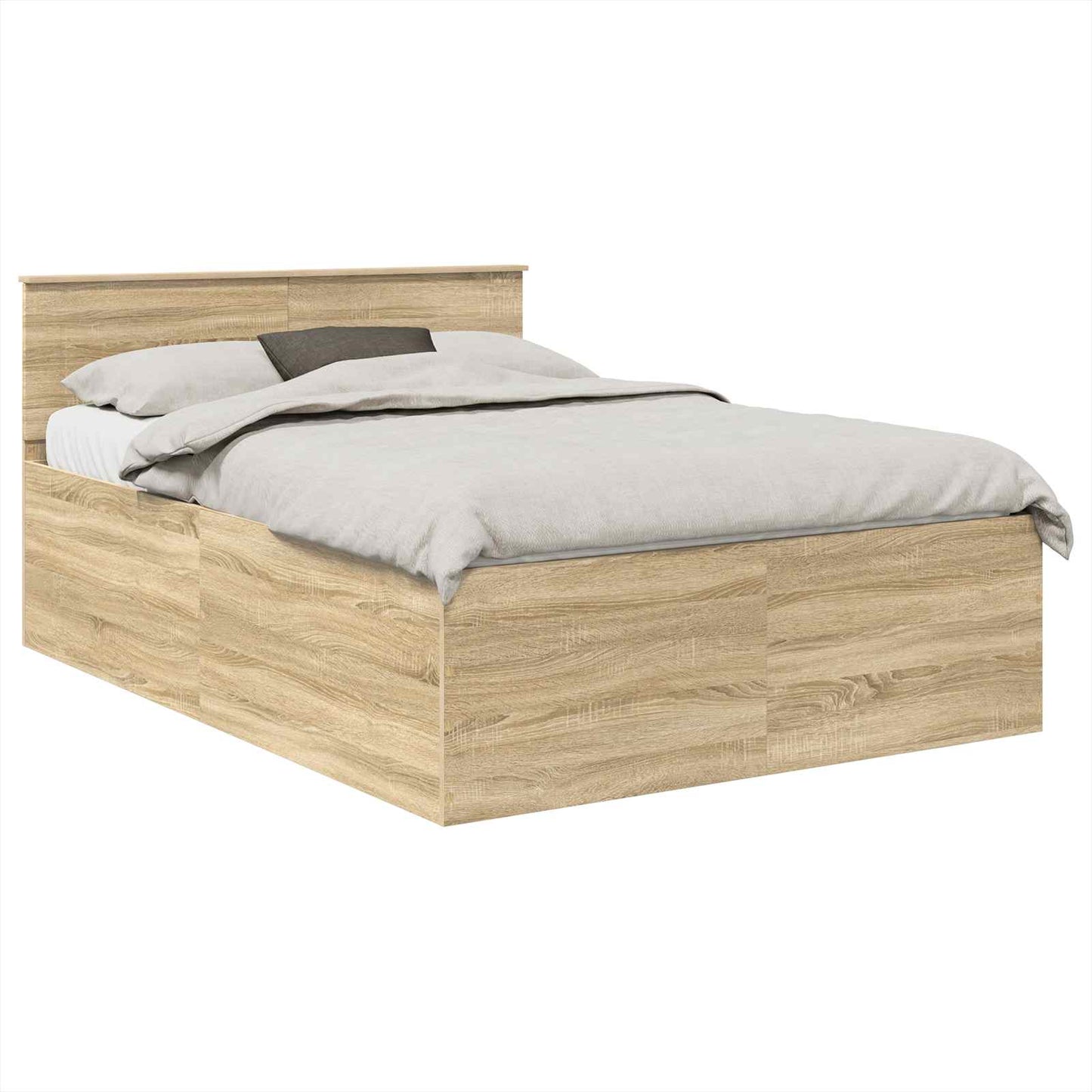 Bedframe met hoofdeinde Sonoma Eiken 150 x 200 cm Bewerkt hout is nu te koop bij PeponiXL, paradijselijk wonen!