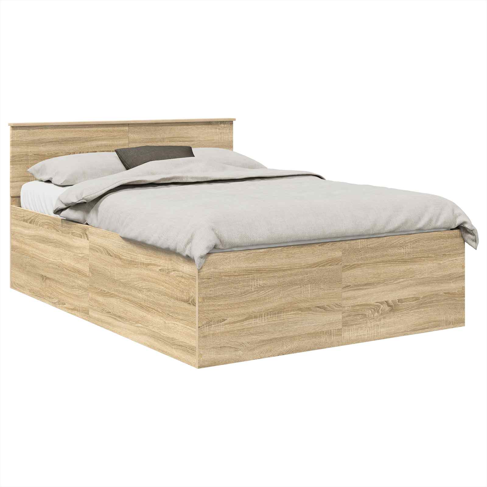 Bedframe met hoofdeinde Sonoma Eiken 150 x 200 cm Bewerkt hout is nu te koop bij PeponiXL, paradijselijk wonen!