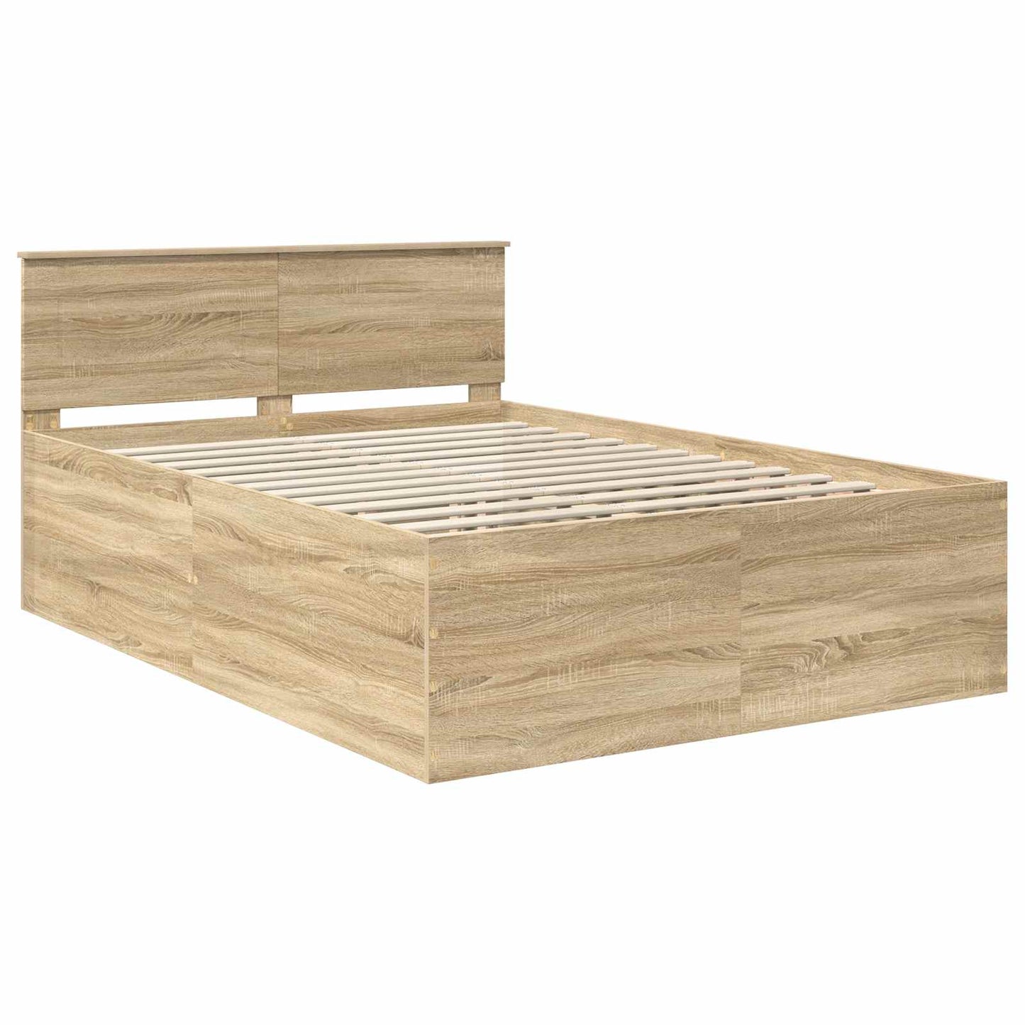 Bedframe met hoofdeinde Sonoma Eiken 150 x 200 cm Bewerkt hout is nu te koop bij PeponiXL, paradijselijk wonen!