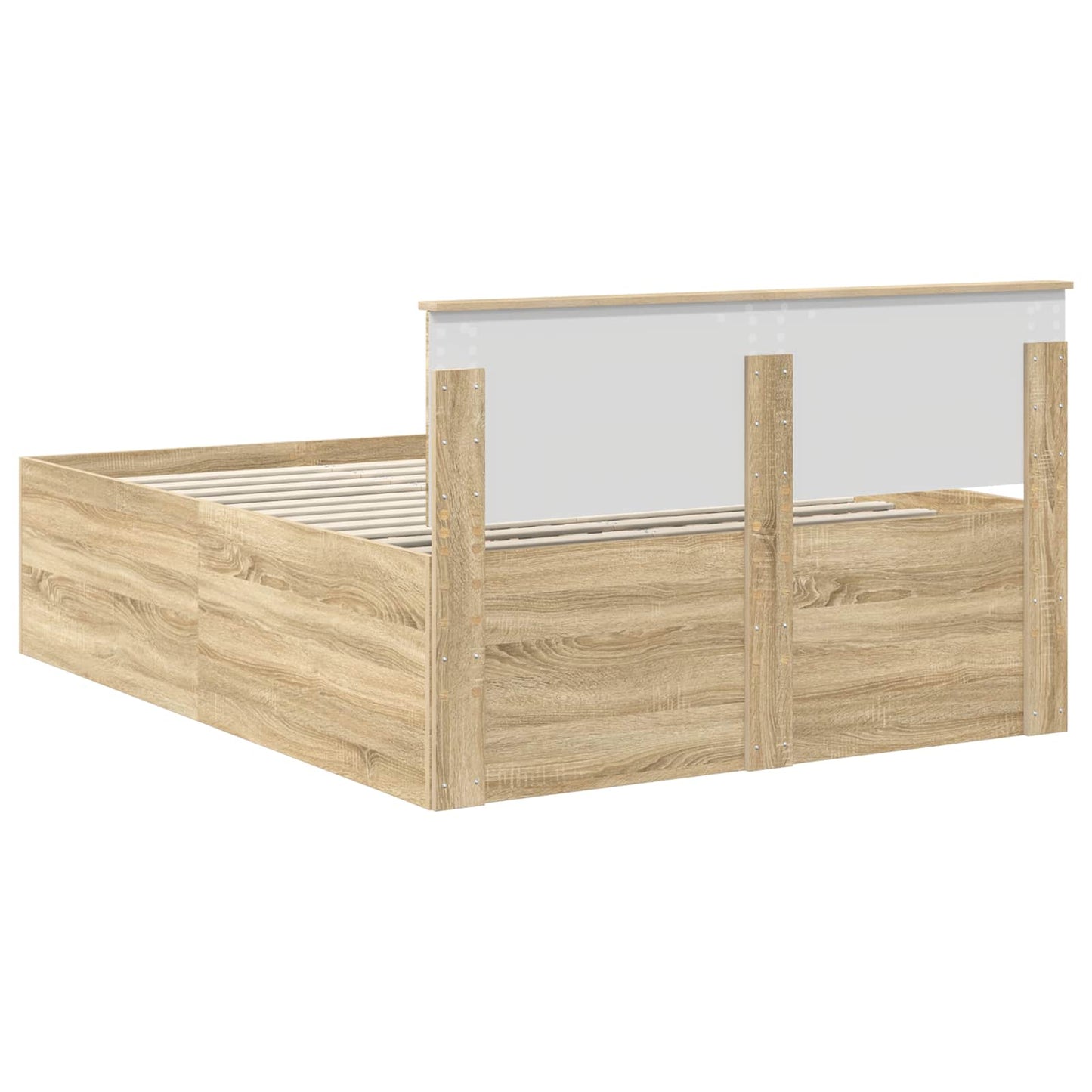 Bedframe met hoofdeinde Sonoma Eiken 150 x 200 cm Bewerkt hout is nu te koop bij PeponiXL, paradijselijk wonen!