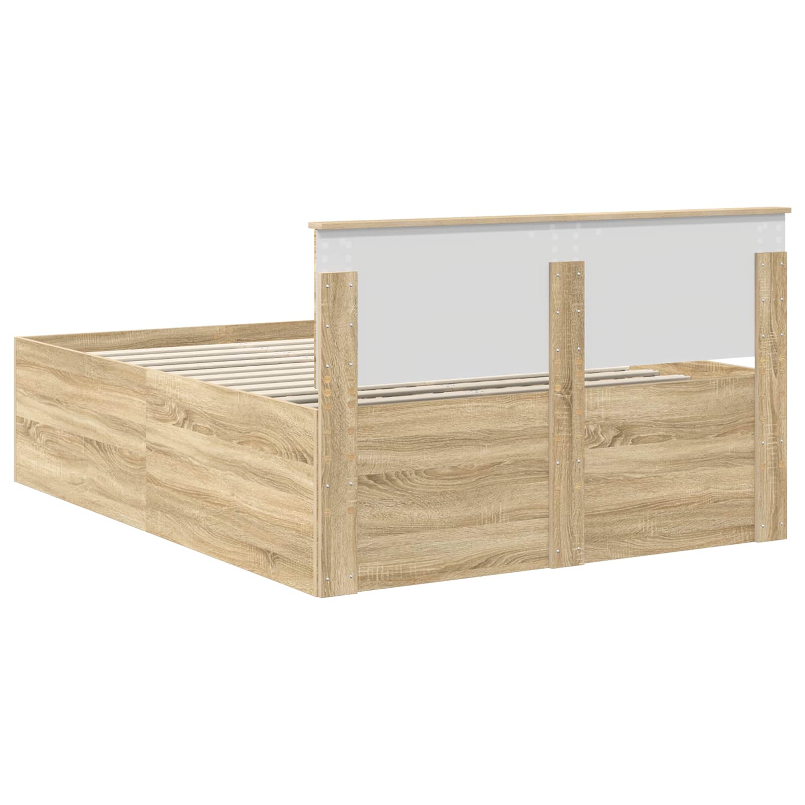 Bedframe met hoofdeinde Sonoma Eiken 150 x 200 cm Bewerkt hout is nu te koop bij PeponiXL, paradijselijk wonen!