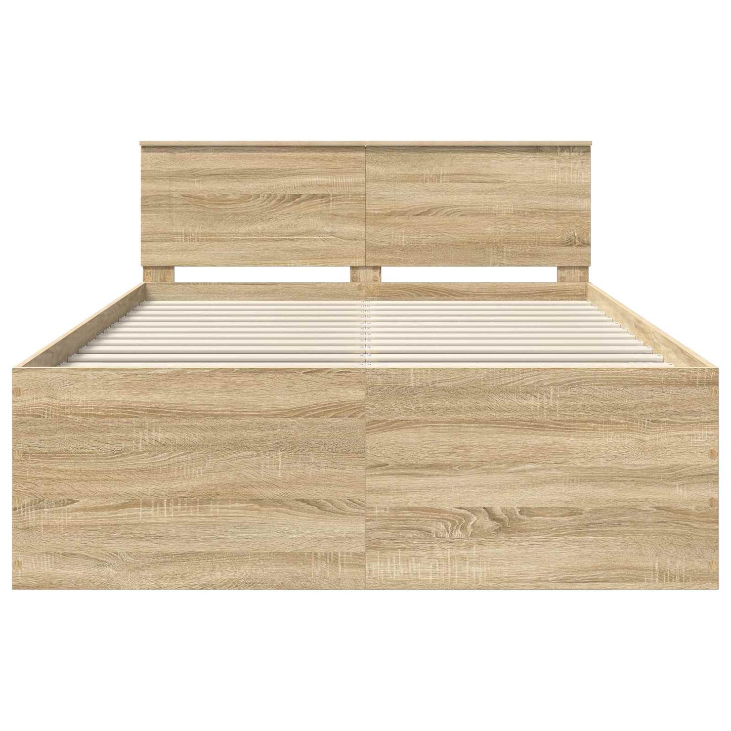 Bedframe met hoofdeinde Sonoma Eiken 150 x 200 cm Bewerkt hout is nu te koop bij PeponiXL, paradijselijk wonen!
