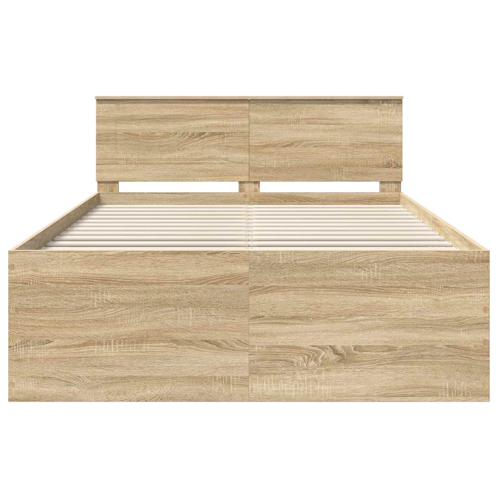 Bedframe met hoofdeinde Sonoma Eiken 150 x 200 cm Bewerkt hout is nu te koop bij PeponiXL, paradijselijk wonen!