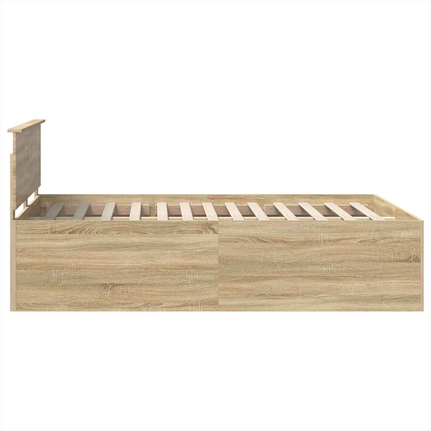 Bedframe met hoofdeinde Sonoma Eiken 150 x 200 cm Bewerkt hout is nu te koop bij PeponiXL, paradijselijk wonen!