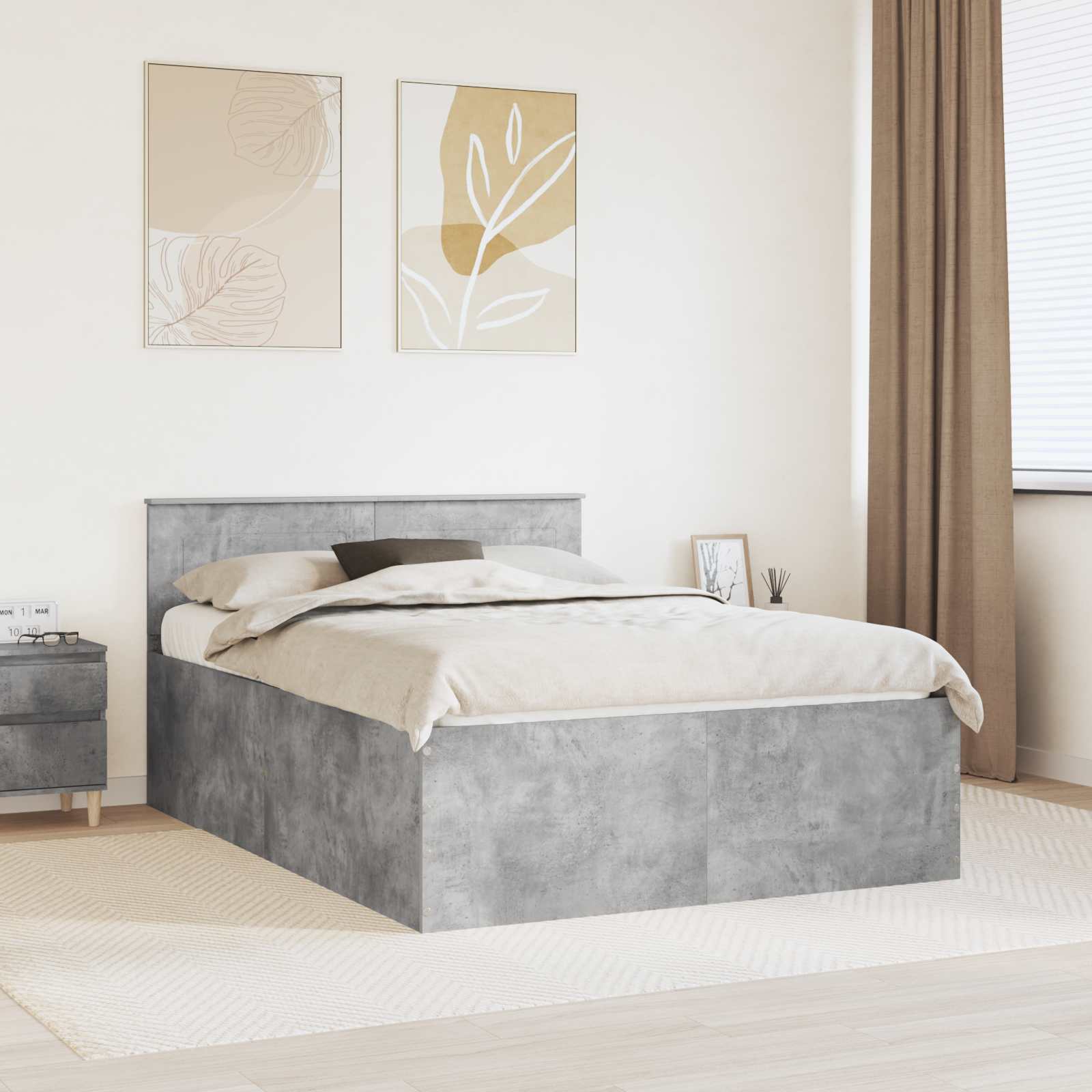 Bedframe met hoofdeinde Beton Grijs 150 x 200 cm Bewerkt hout is nu te koop bij PeponiXL, paradijselijk wonen!