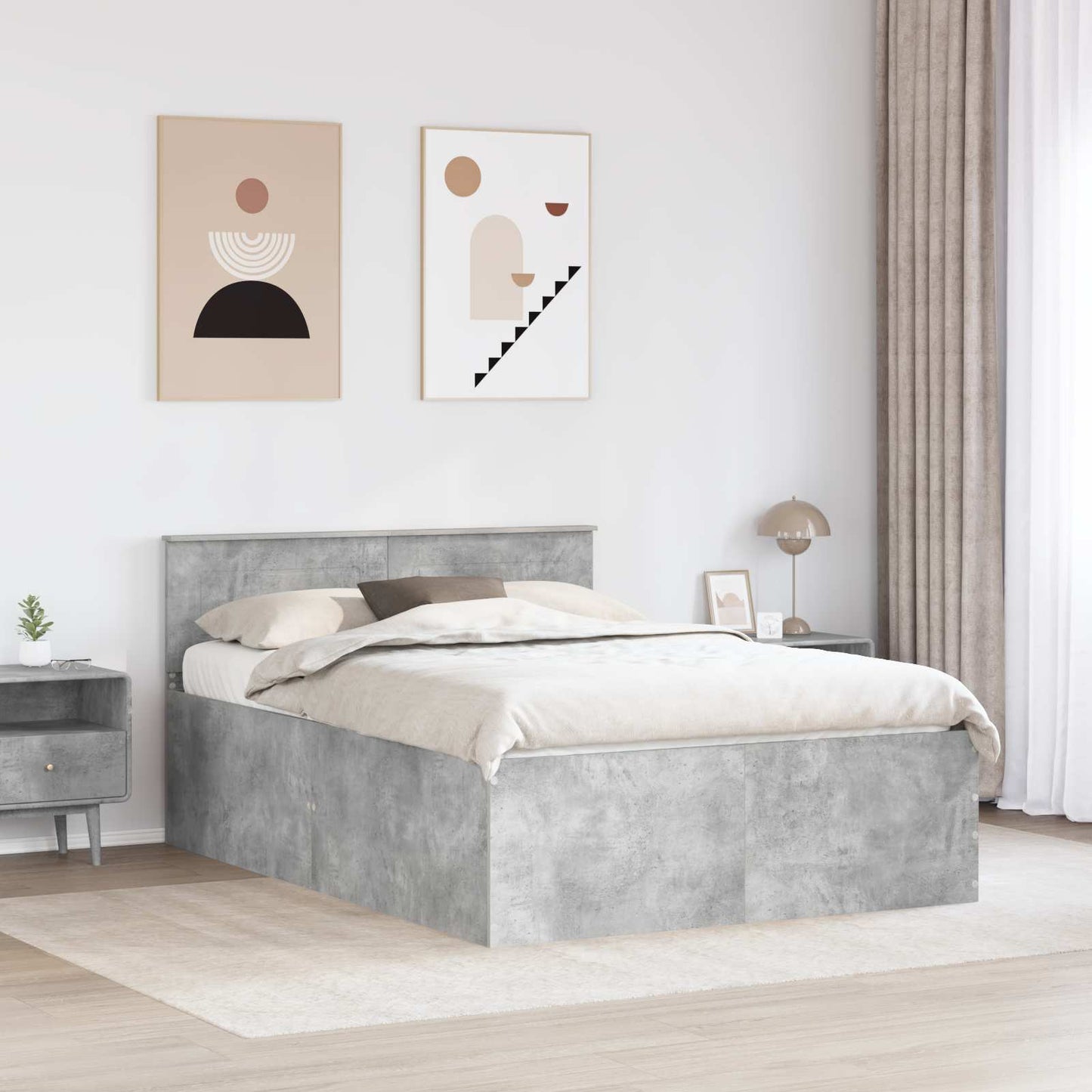 Bedframe met hoofdeinde Beton Grijs 150 x 200 cm Bewerkt hout is nu te koop bij PeponiXL, paradijselijk wonen!