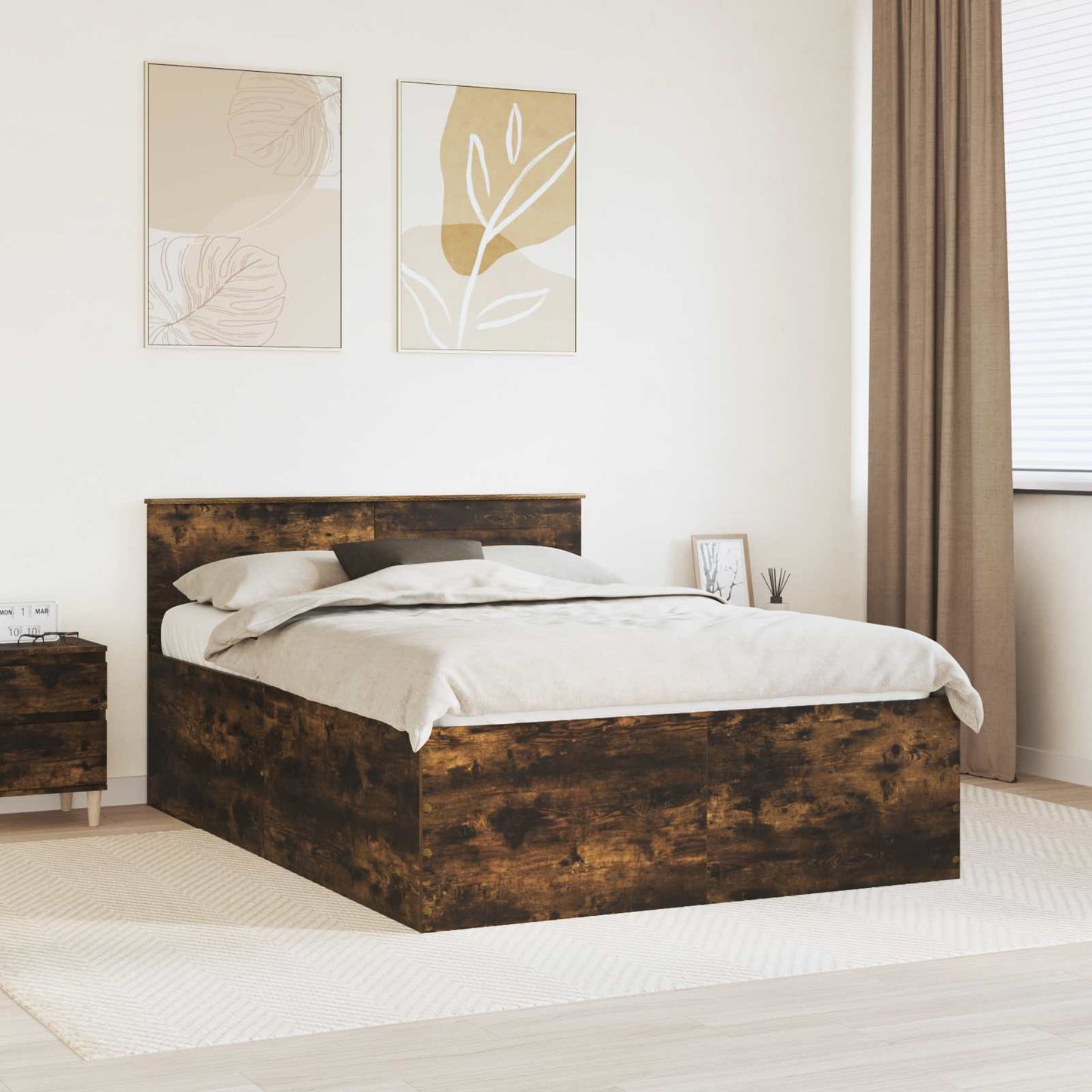 Bedframe met hoofdeinde Gerookt eiken 150 x 200 cm Bewerkt hout is nu te koop bij PeponiXL, paradijselijk wonen!
